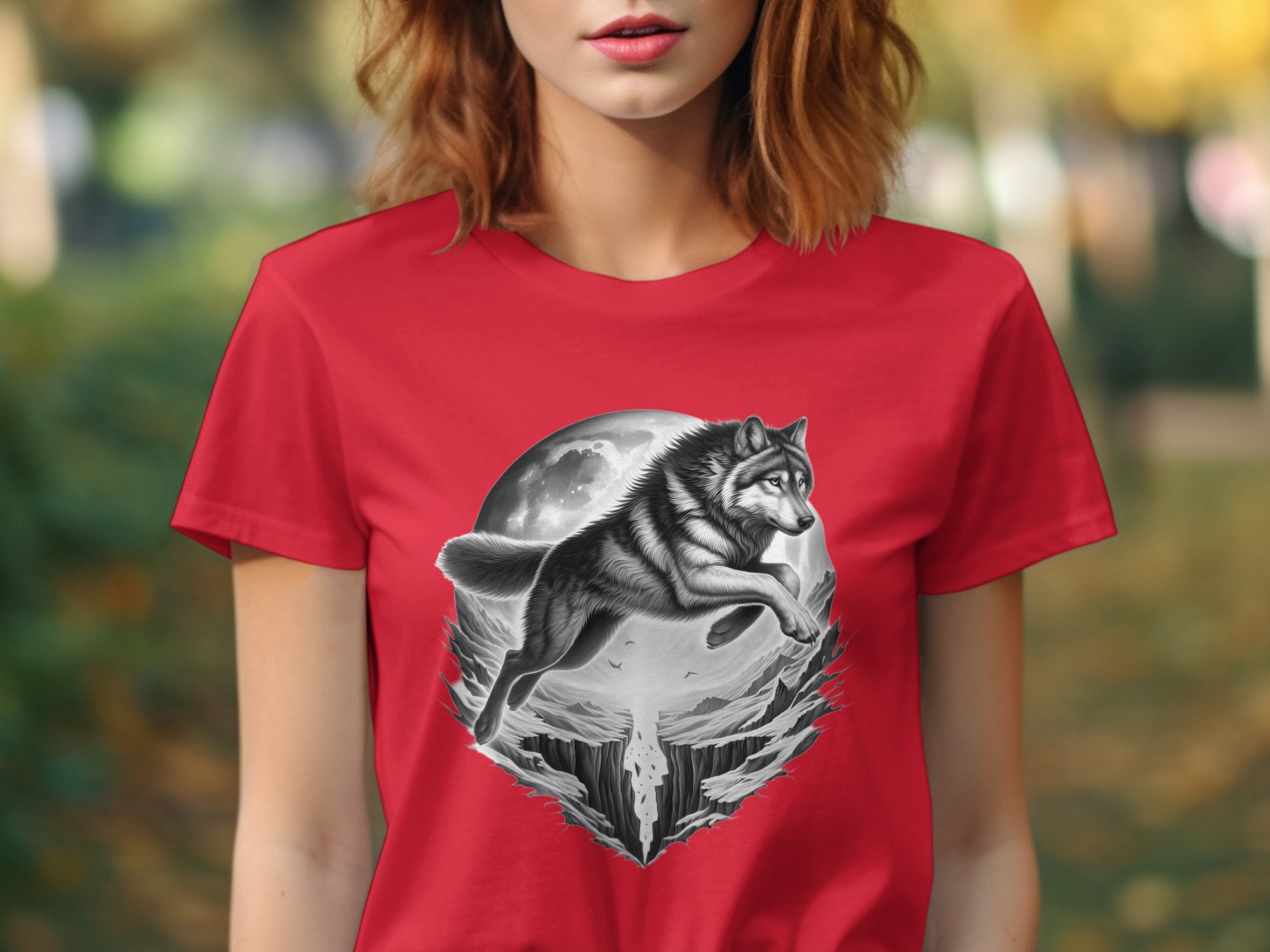 Moon Wolf - Coloured Gildan T-Shirt Realistic Animal Talisman Unisex Mythology Tee Graphic Design