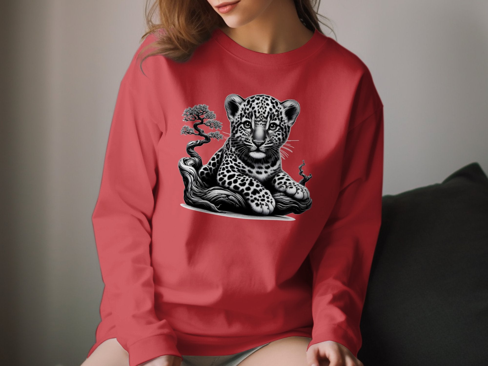 Leopard Bonsai - Coloured Gildan Long Sleeve Realistic Animal Talisman Unisex Cute Tee Graphic Design