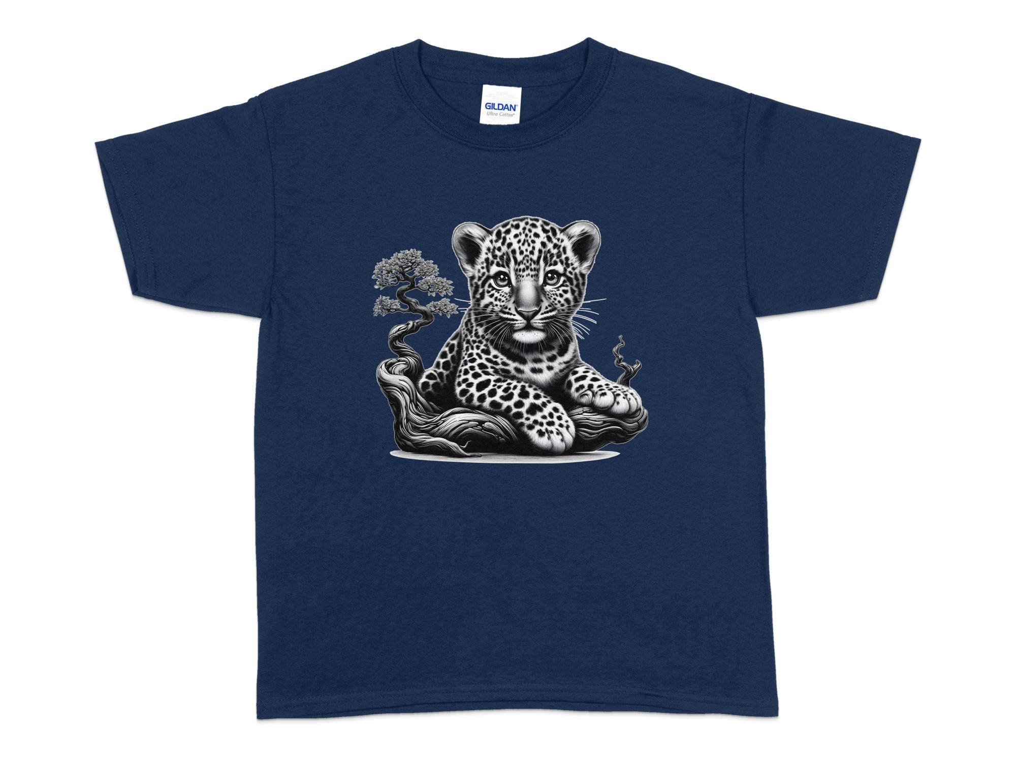 Leopard Bonsai - Coloured Gildan Kids T-Shirt Realistic Animal Talisman Unisex Cute Tee Graphic Design