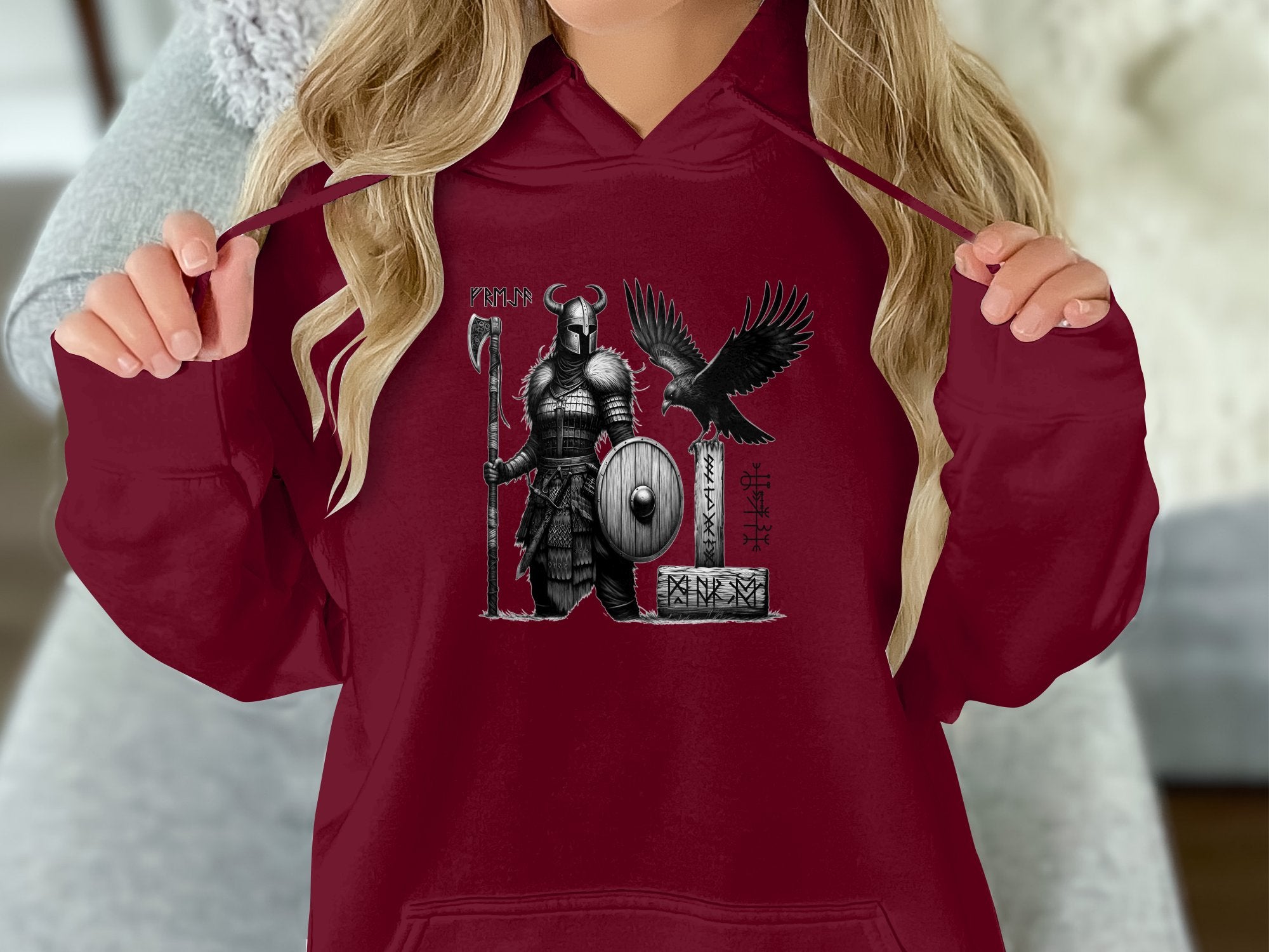 Viking Shield Maiden - Coloured Gildan Hoodie Realistic Norse Talisman Men Women Unisex Valhalla Tee Graphic Design