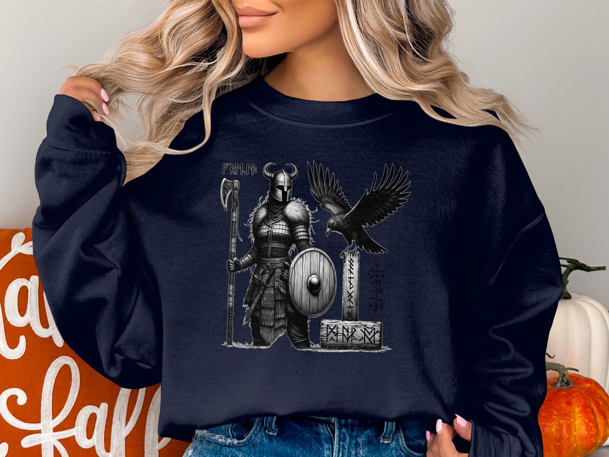 Viking Shield Maiden - Coloured Gildan Sweatshirt Realistic Norse Talisman Men Women Unisex Valhalla Tee Graphic Design