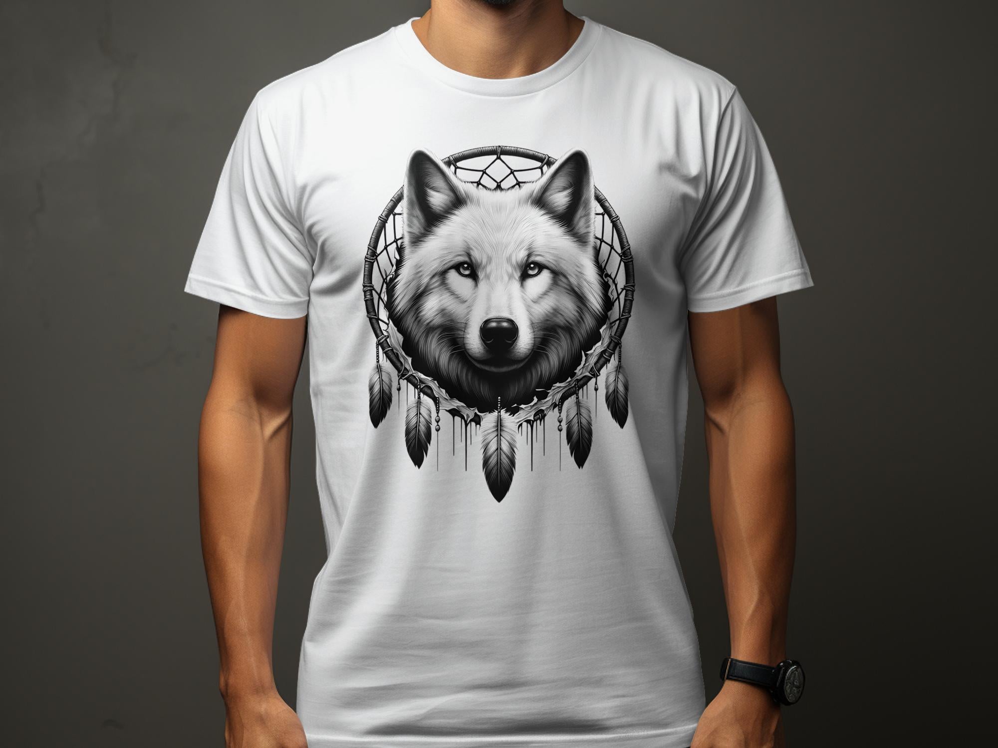 Dreamcatcher Wolf - Coloured Gildan T-Shirt Realistic Native American Talisman Unisex Mythology Tee Graphic Design