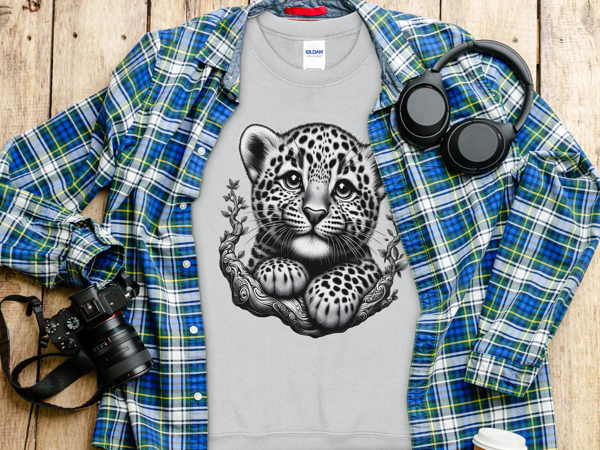 Leopard Bonsai - Coloured Gildan Sweatshirt Realistic Animal Talisman Unisex Cute Tee Graphic Design