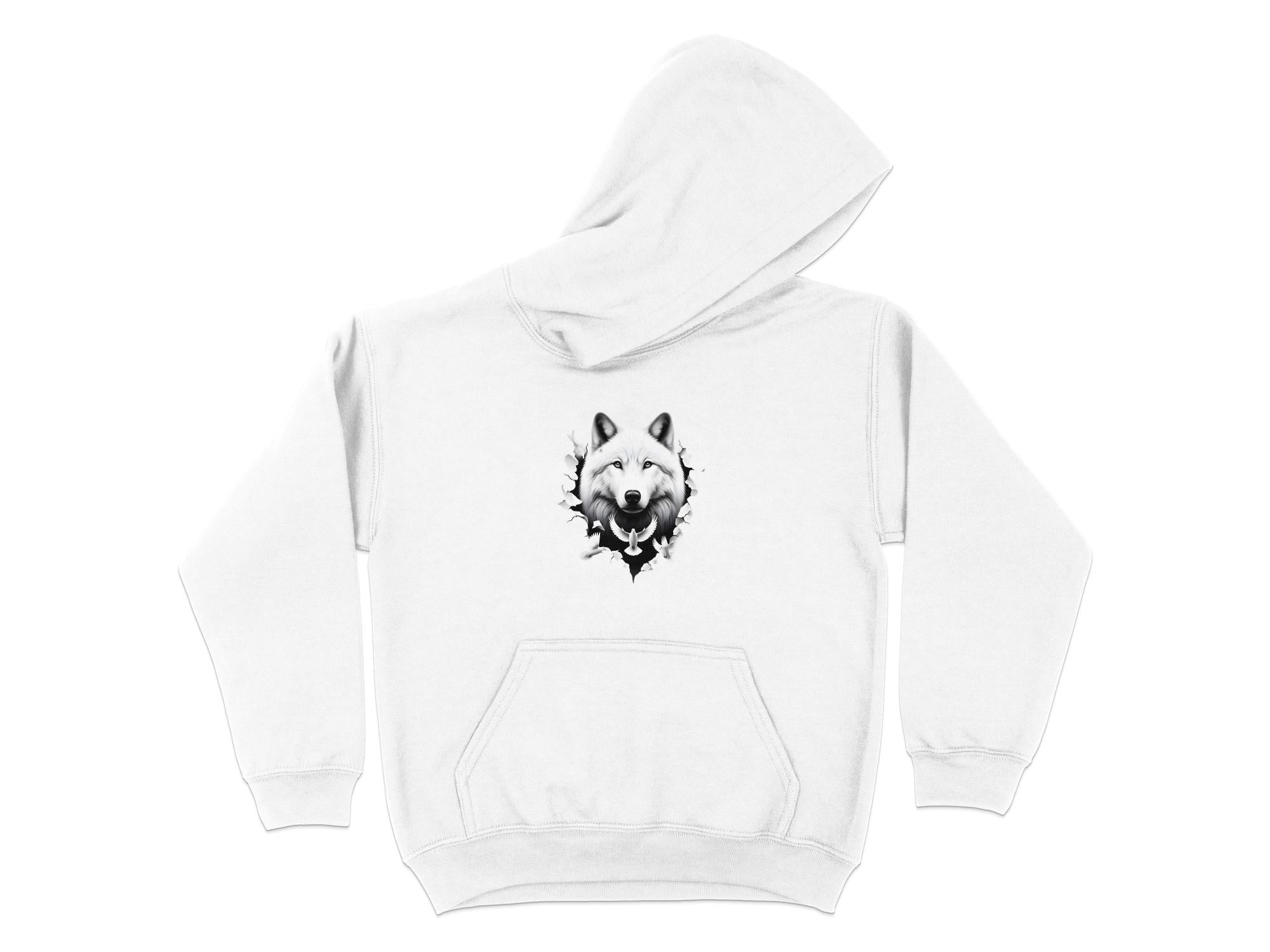 Wolf x Doves - Black White Gildan Hoodie Realistic Animal Talisman Unisex Tee Graphic Design