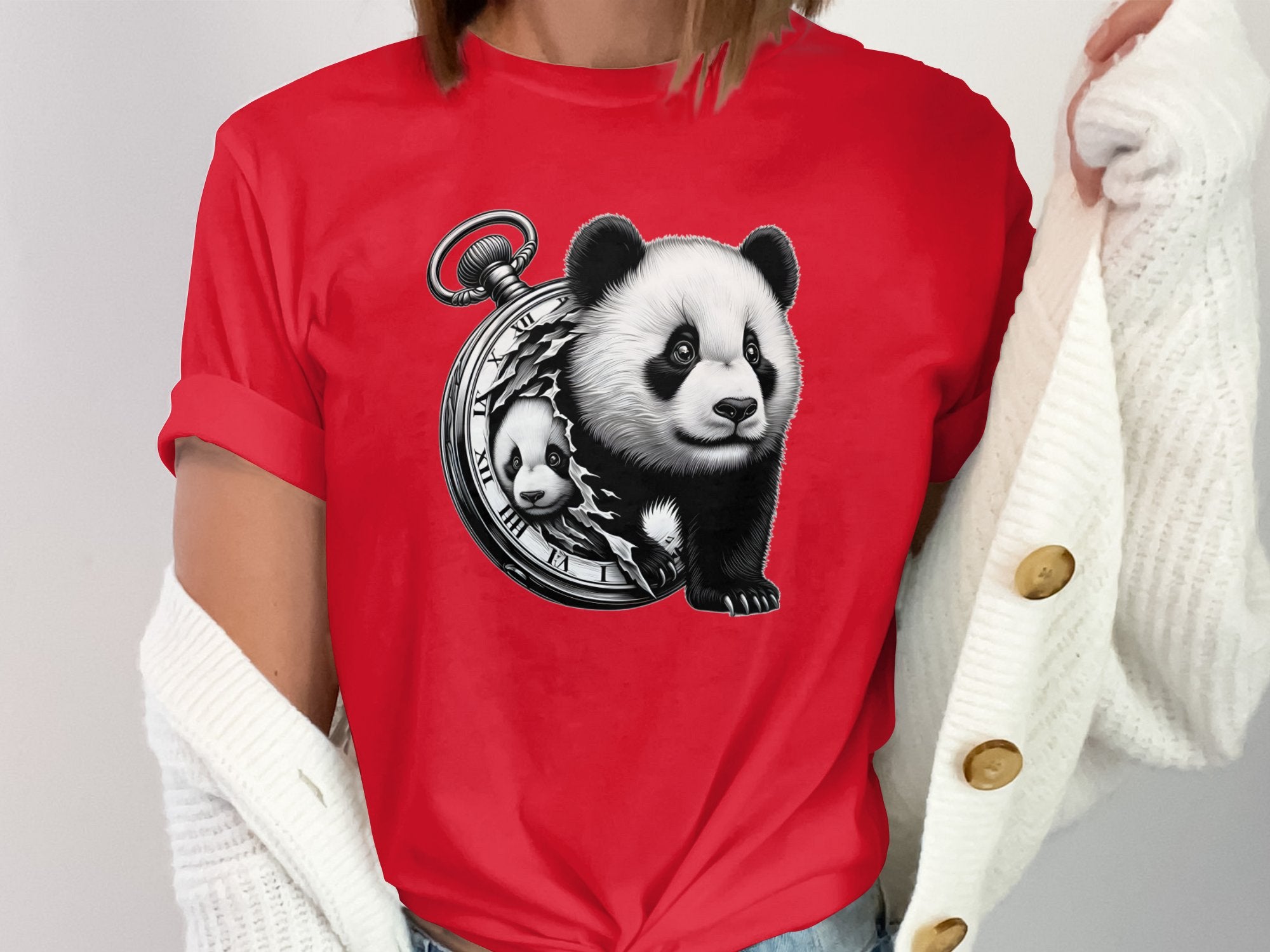 Panda - Coloured Gildan T-Shirt Realistic Animal Talisman Unisex Cute Tee Graphic Design