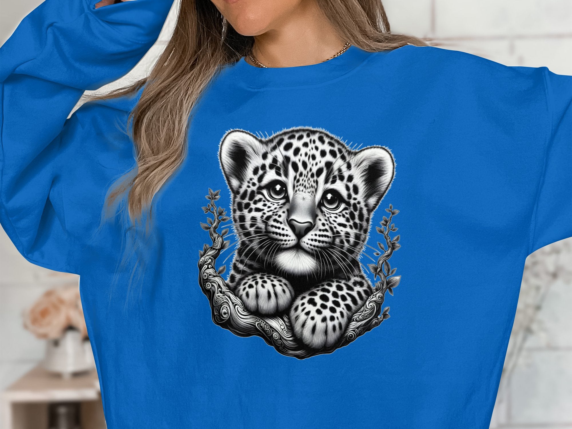 Leopard Bonsai - Coloured Gildan Sweatshirt Realistic Animal Talisman Unisex Cute Tee Graphic Design