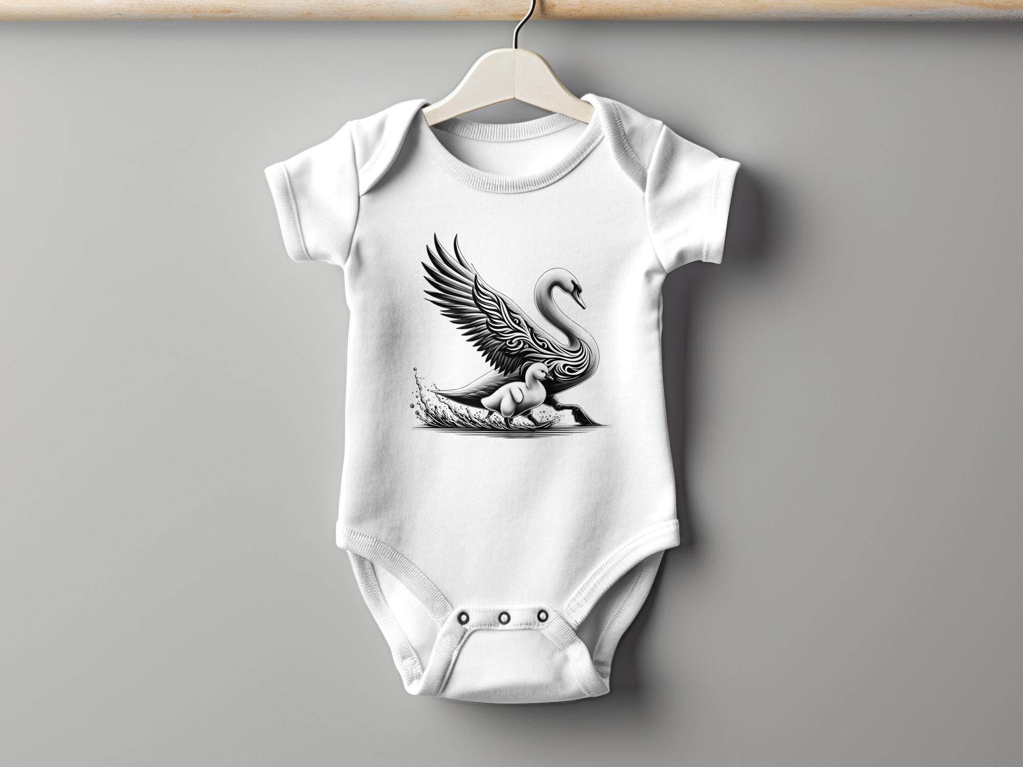 Swan & Cygnet- Black White Toddler Bodysuit Realistic Family Talisman Unisex Tee Graphic Design