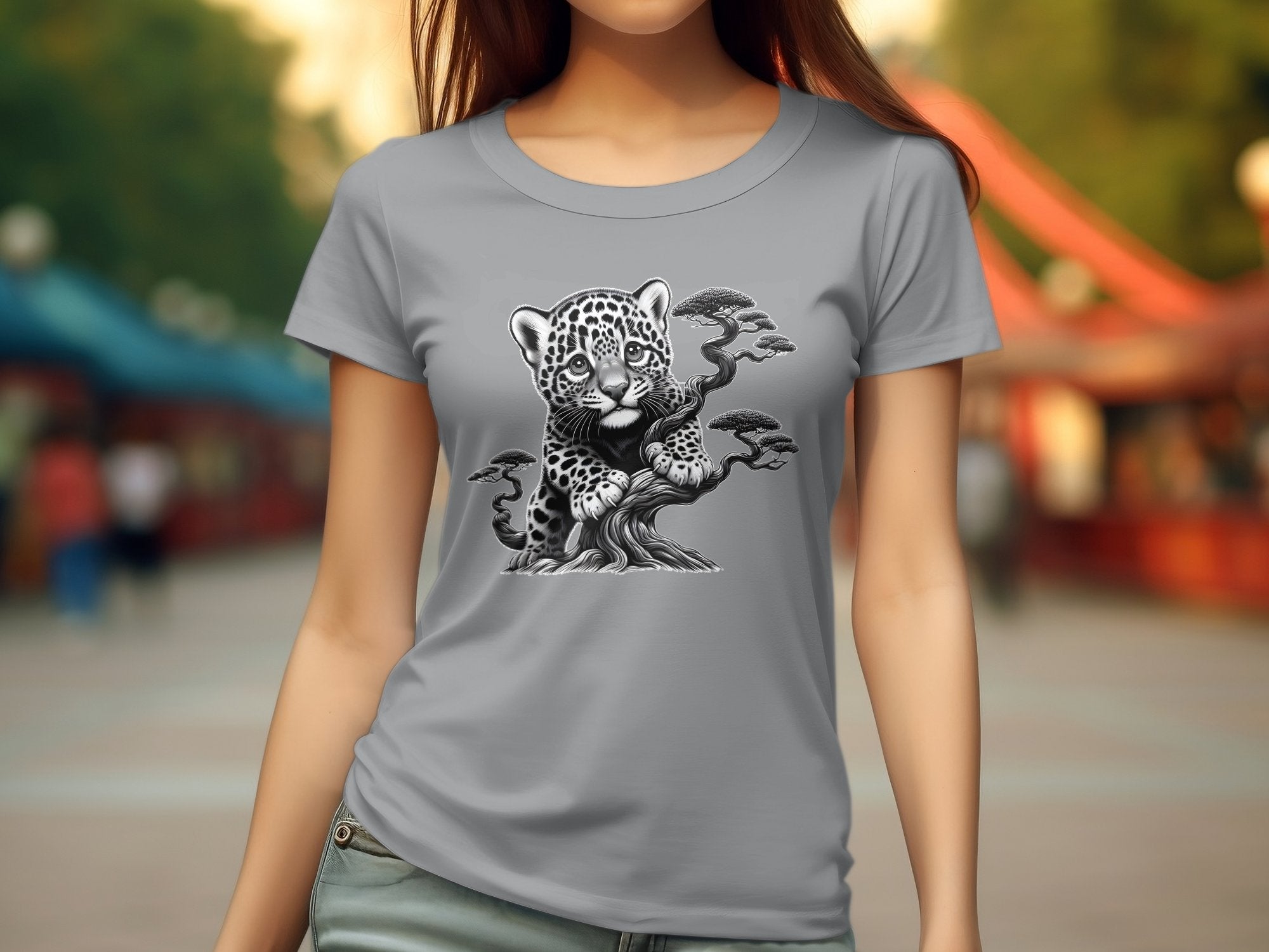 Leopard Bonsai - Coloured Gildan T-Shirt Realistic Animal Talisman Unisex Cute Tee Graphic Design