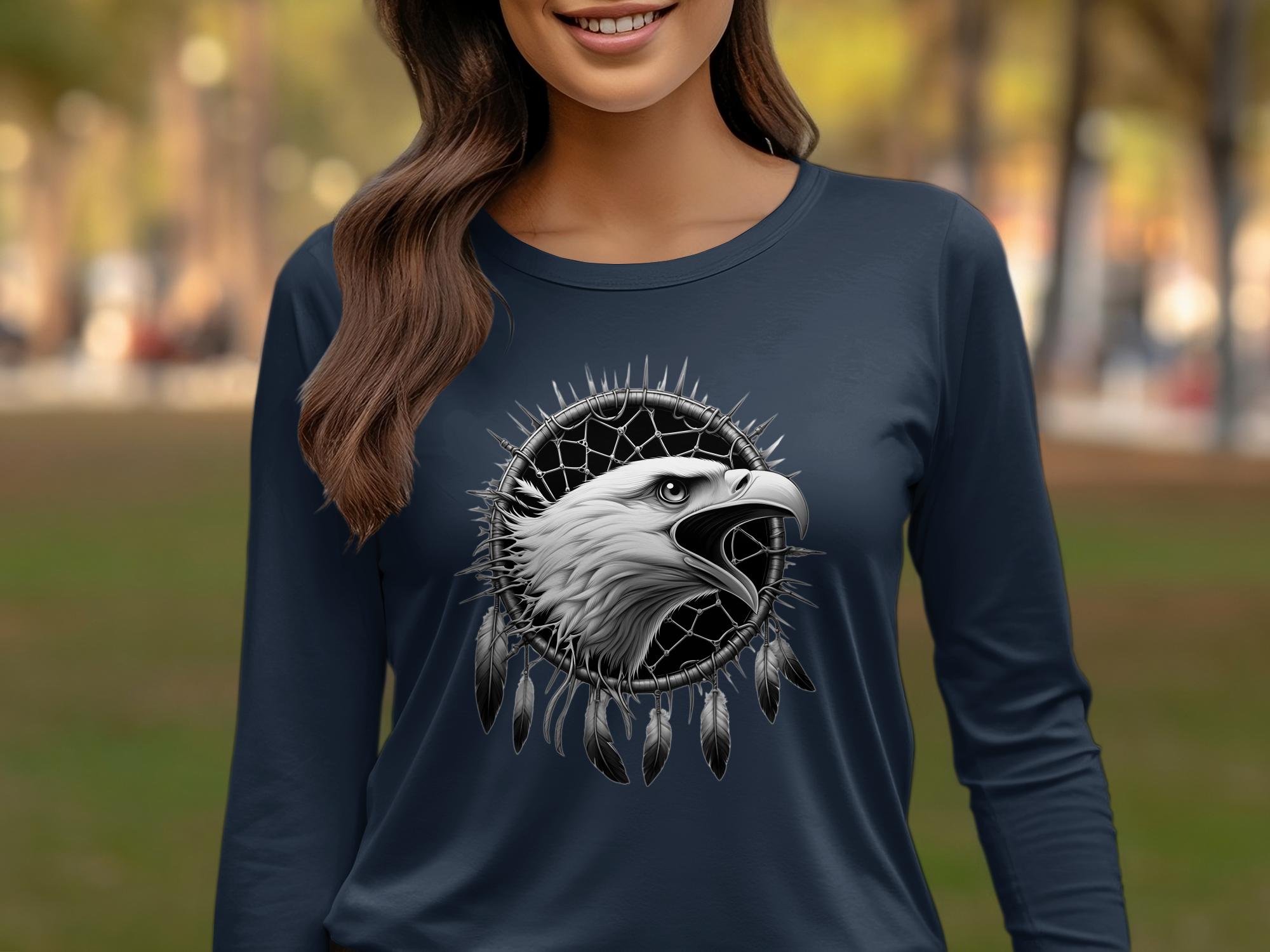 Dreamcatcher Eagle - Coloured Gildan Long Sleeve Realistic Native American Talisman Unisex Mythology Tee Graphic Design