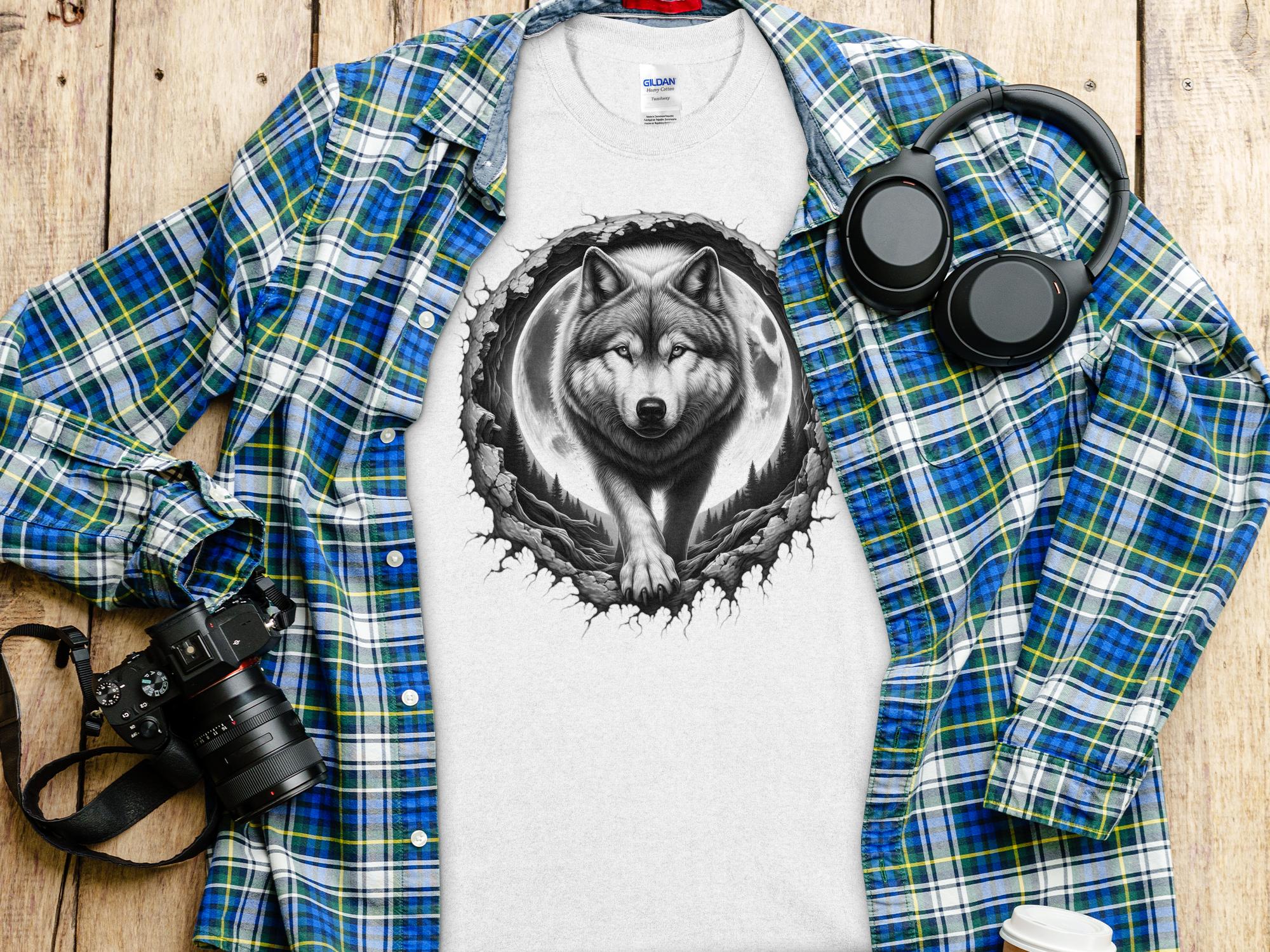 Moon Wolf - Coloured Gildan T-Shirt Realistic Animal Talisman Unisex Mythology Tee Graphic Design