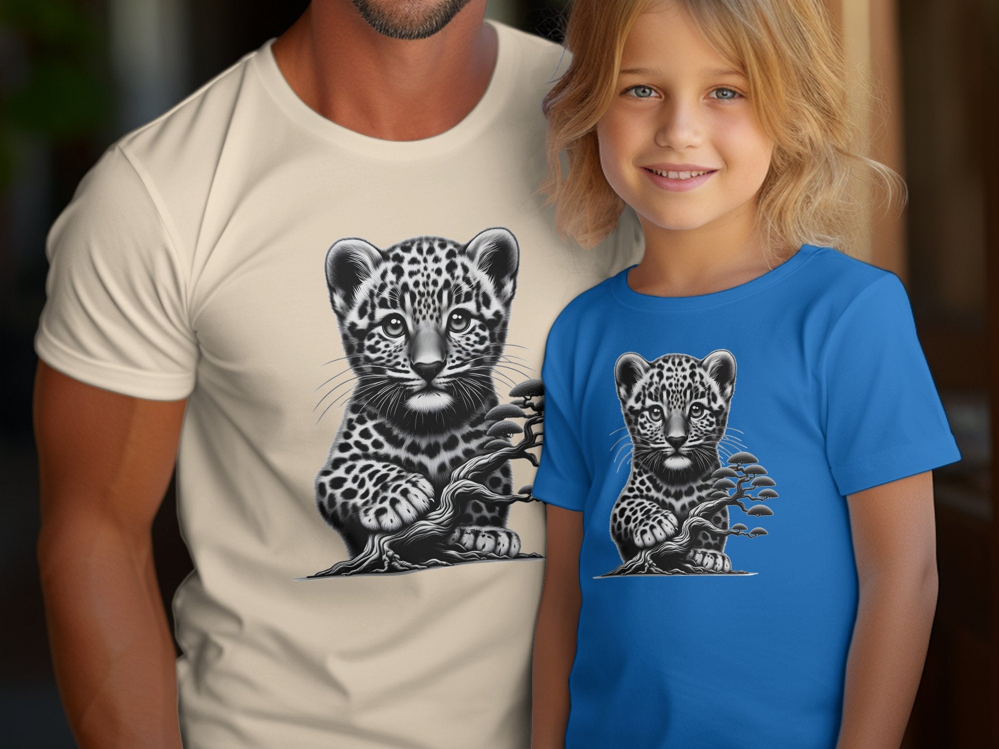 Leopard Bonsai - Coloured Gildan Kids T-Shirt Realistic Animal Talisman Unisex Cute Tee Graphic Design