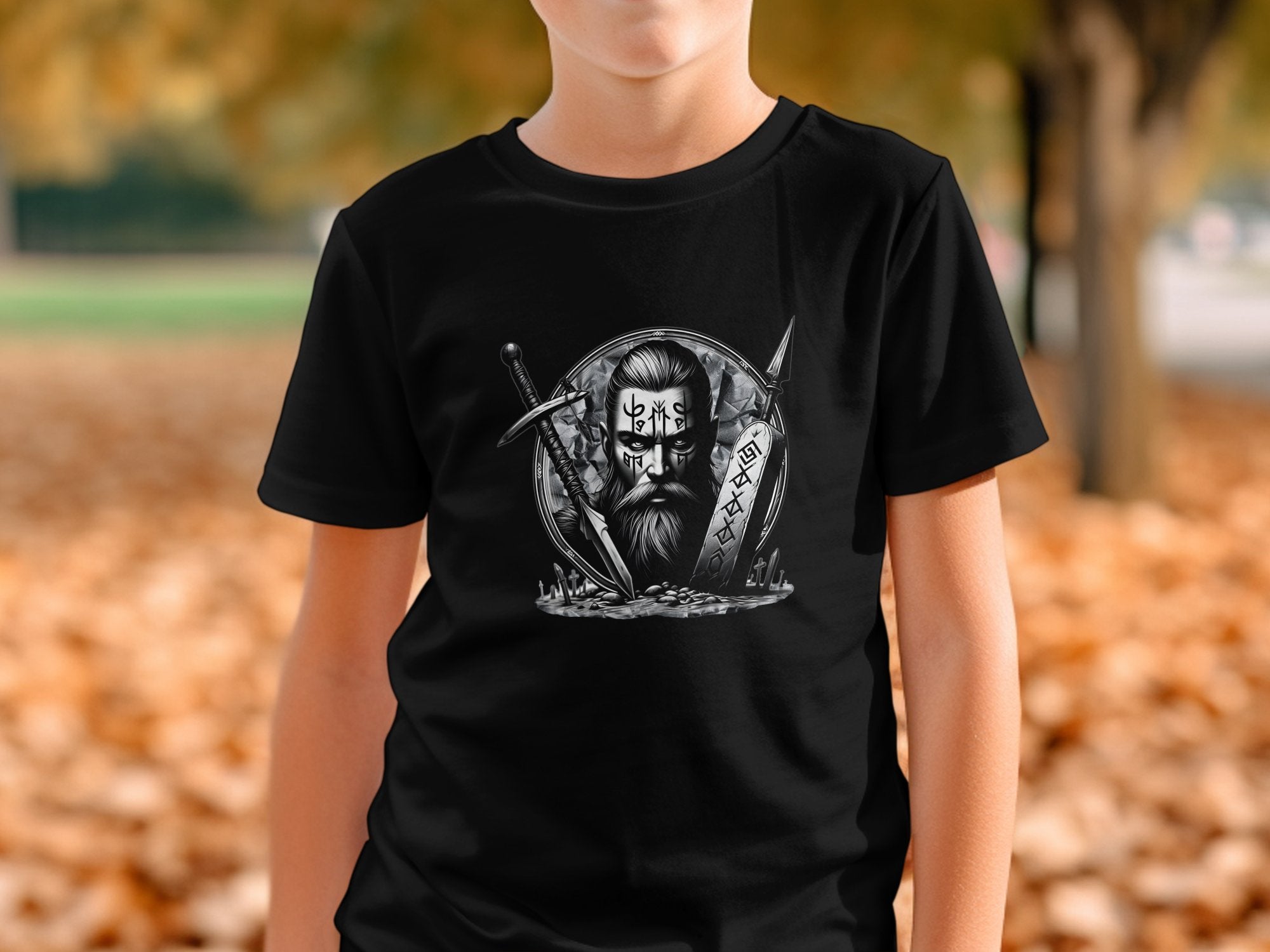 Viking Fortitude - Coloured Gildan Kids T-Shirt Realistic Norse Talisman Unisex Valhalla Tee Graphic Design