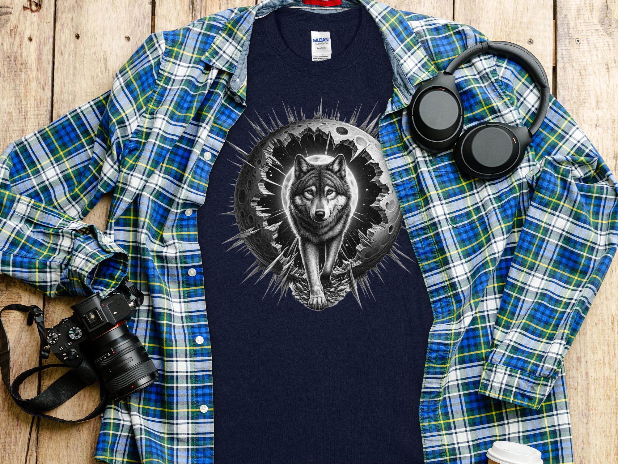 Moon Wolf - Coloured Gildan T-Shirt Realistic Animal Talisman Unisex Mythology Tee Graphic Design