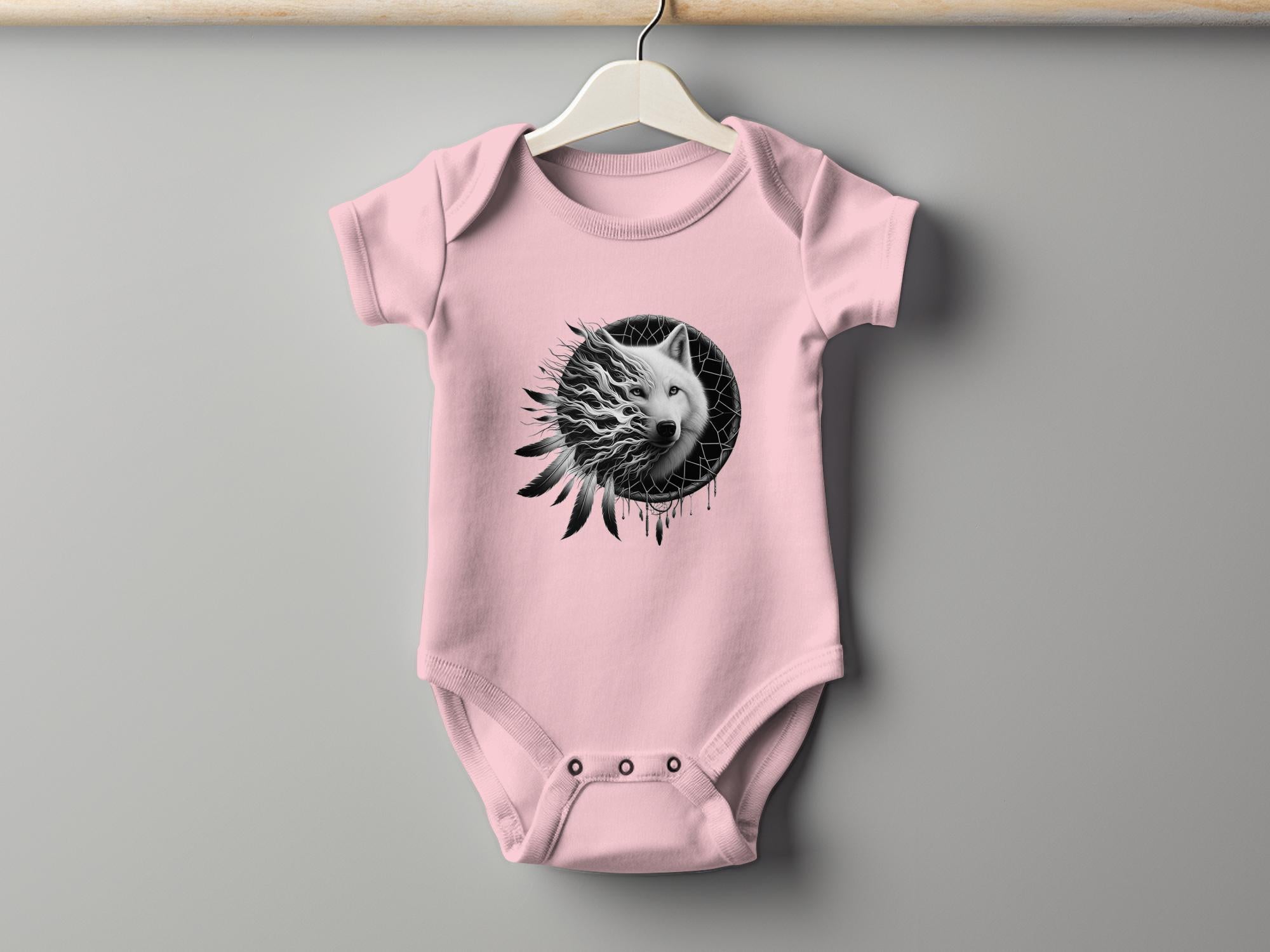 Dreamcatcher Wolf - Coloured Toddler Bodysuit Realistic Native American Talisman Unisex Mythology Tee Graphic Design