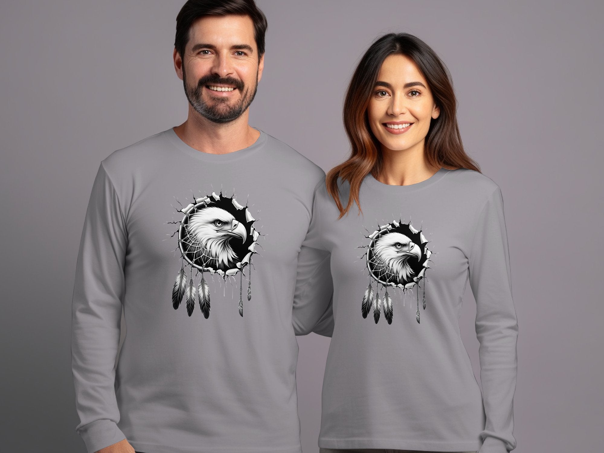 Dreamcatcher Eagle - Coloured Gildan Long Sleeve Realistic Native American Talisman Unisex Mythology Tee Graphic Design