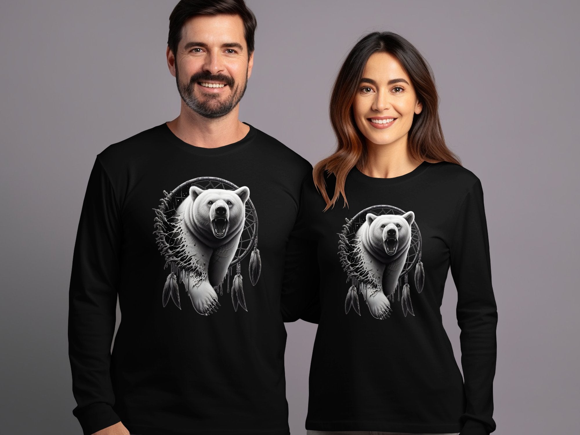 Dreamcatcher Bear - Coloured Gildan Long Sleeve Realistic Native American Talisman Unisex Mythology Tee Graphic Design