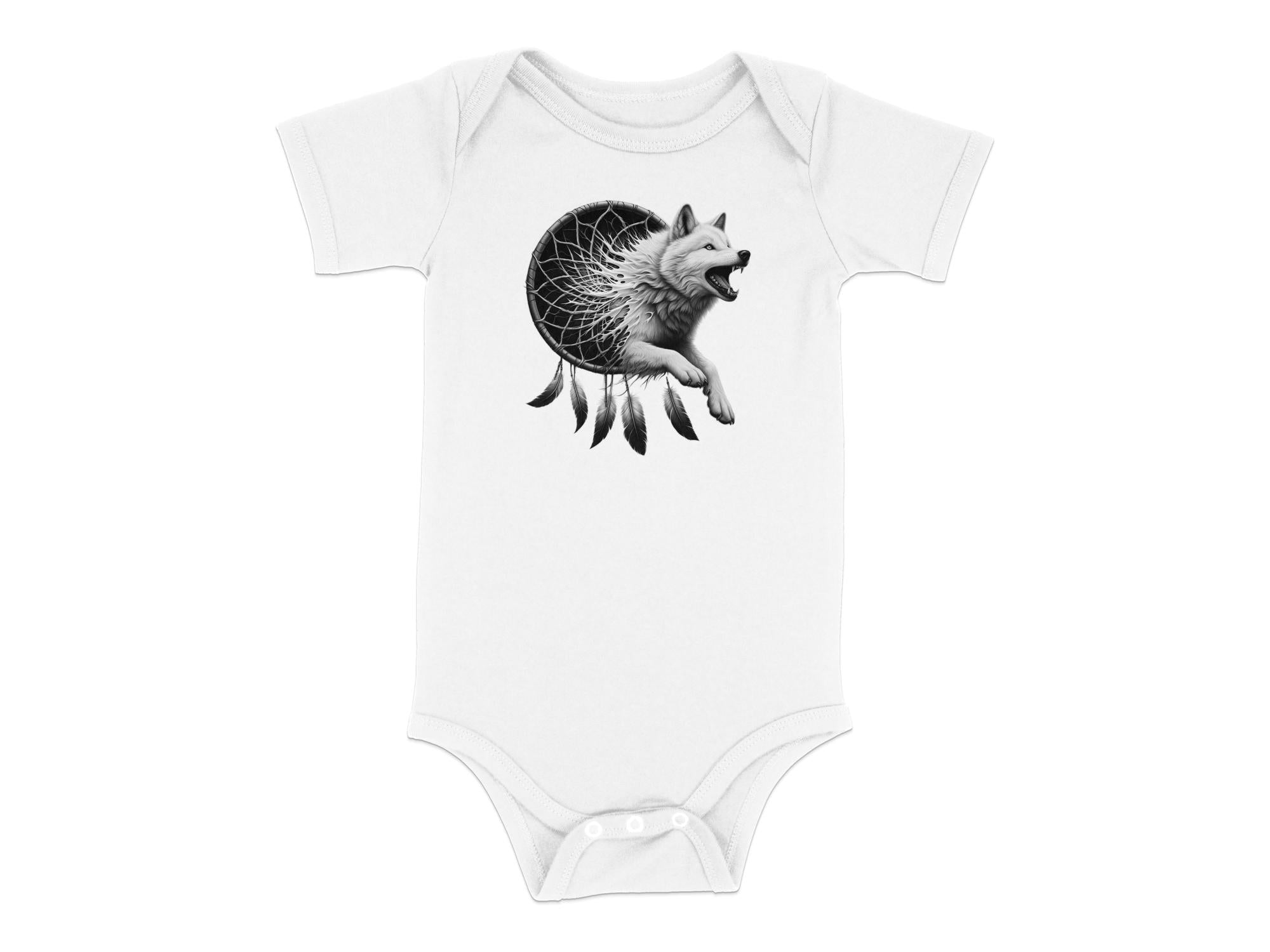 Dreamcatcher Wolf - Coloured Toddler Bodysuit Realistic Native American Talisman Unisex Mythology Tee Graphic Design