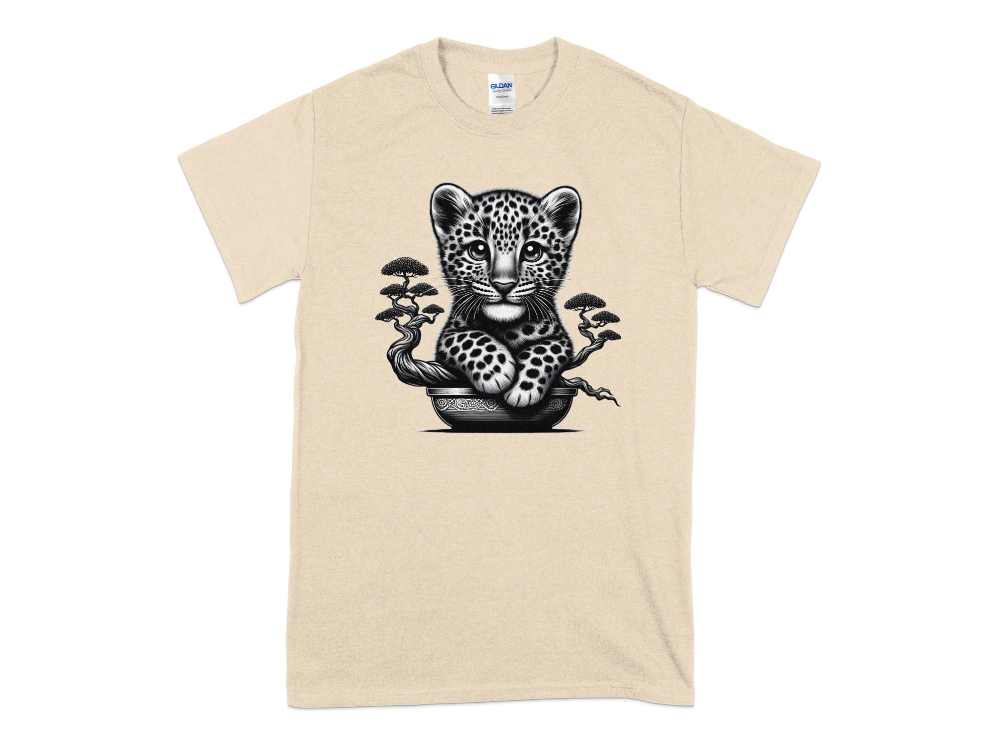 Leopard Bonsai - Coloured Gildan T-Shirt Realistic Animal Talisman Unisex Cute Tee Graphic Design