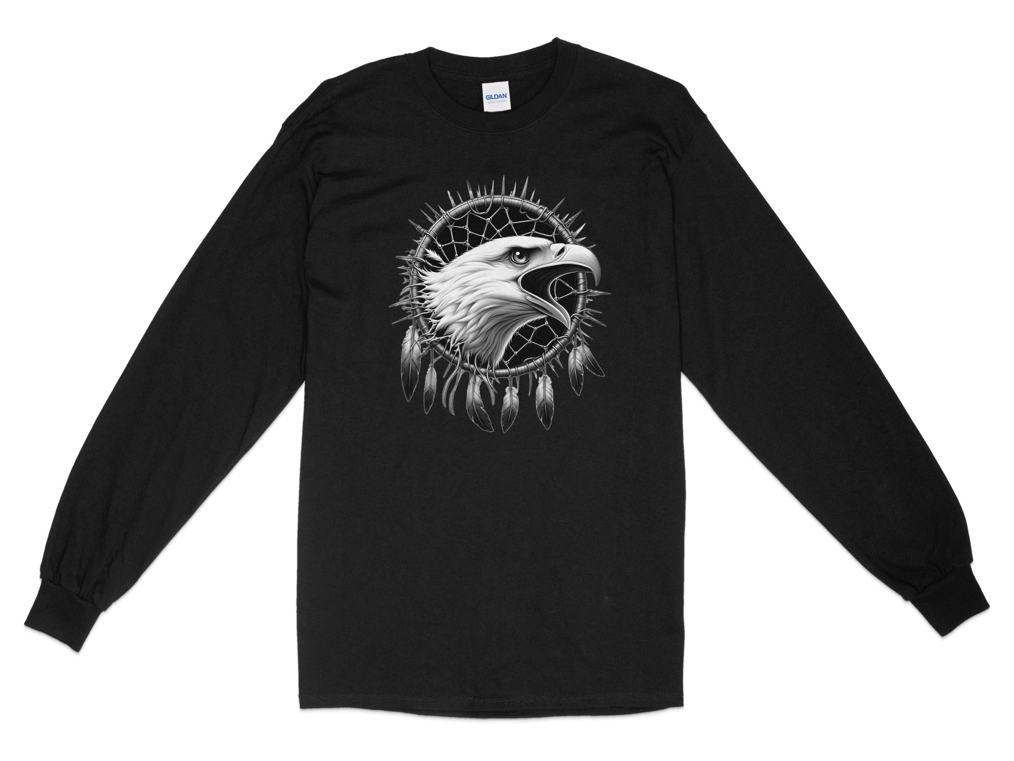 Dreamcatcher Eagle - Coloured Gildan Long Sleeve Realistic Native American Talisman Unisex Mythology Tee Graphic Design