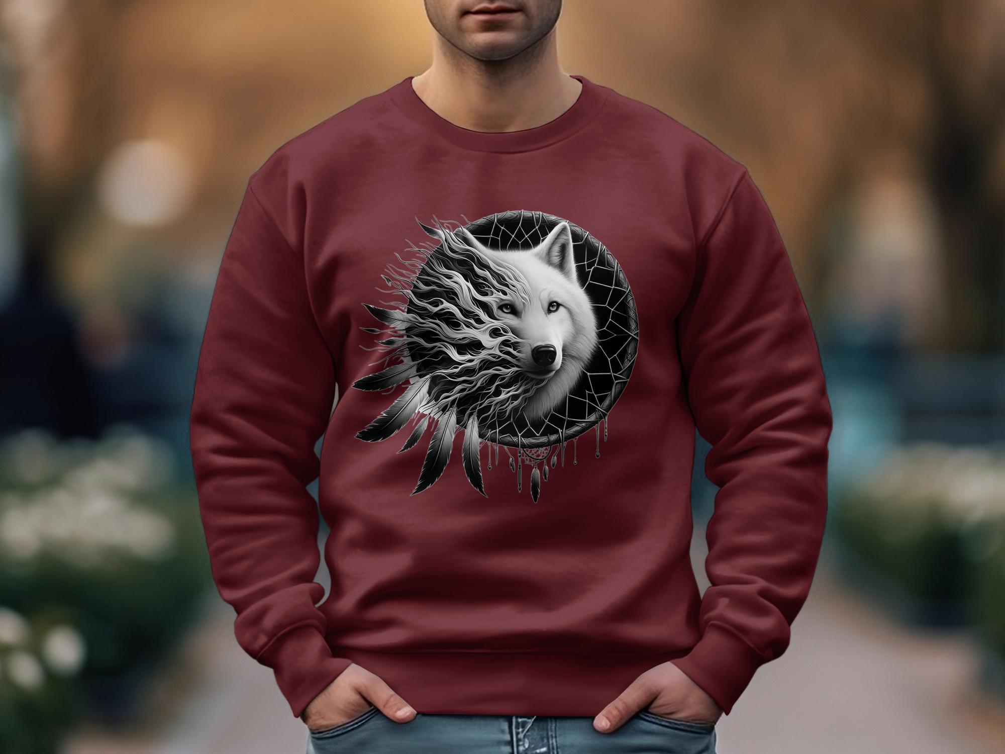 Dreamcatcher Wolf - Coloured Gildan Sweatshirt Realistic Native American Talisman Unisex Mythology Tee Graphic Design