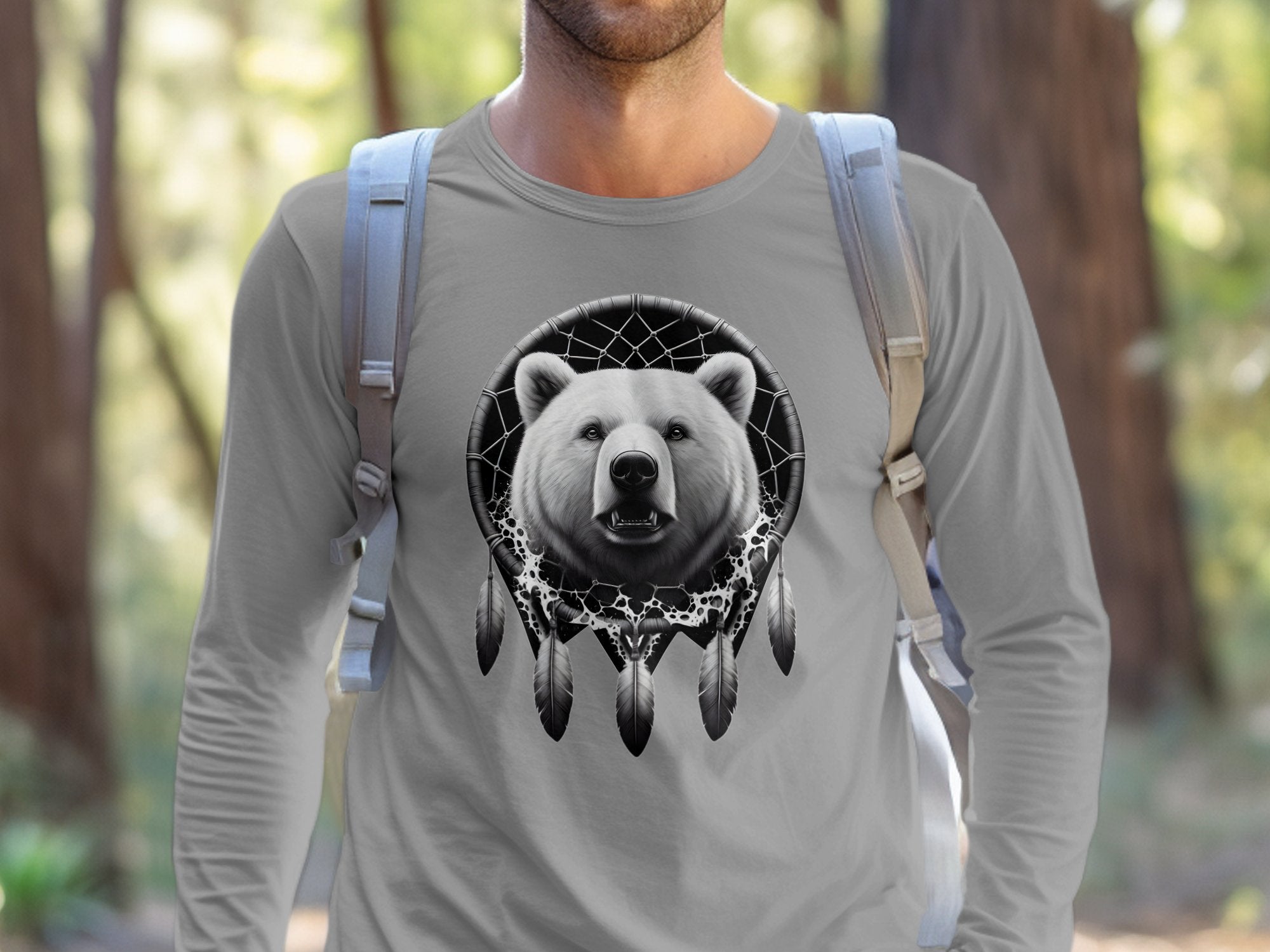 Dreamcatcher Bear - Coloured Gildan Long Sleeve Realistic Native American Talisman Unisex Mythology Tee Graphic Design