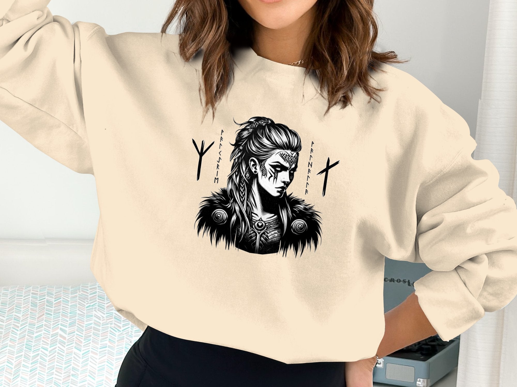 Viking Shield Maiden - Coloured Gildan Sweatshirt Realistic Norse Talisman Men Women Unisex Valhalla Tee Graphic Design