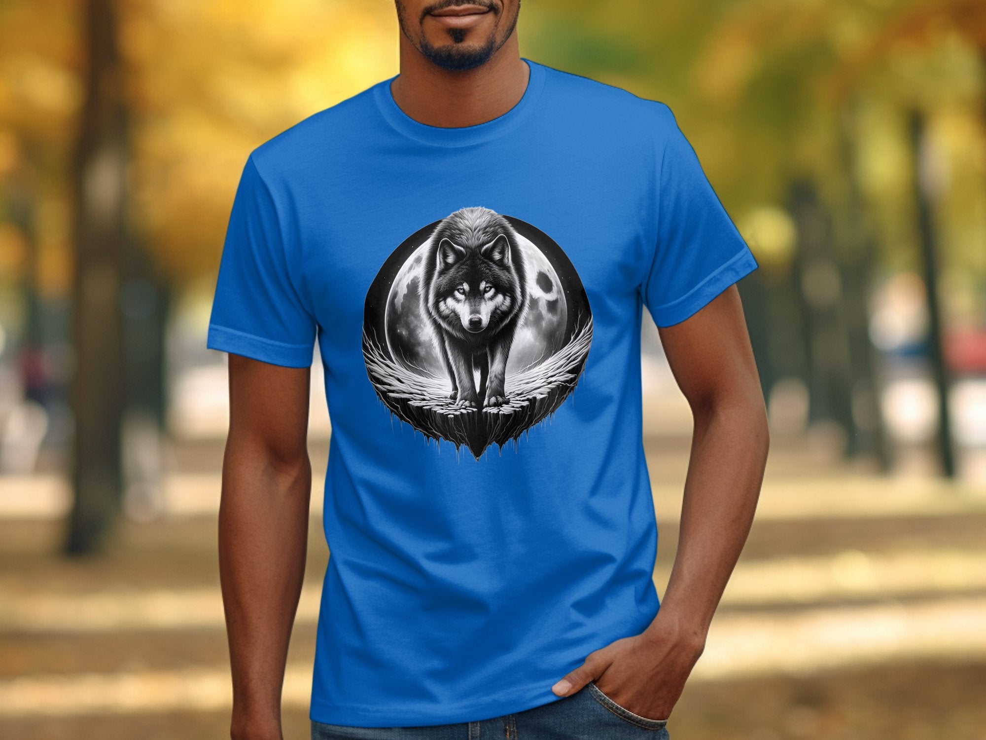 Moon Wolf - Coloured Gildan T-Shirt Realistic Animal Talisman Unisex Mythology Tee Graphic Design