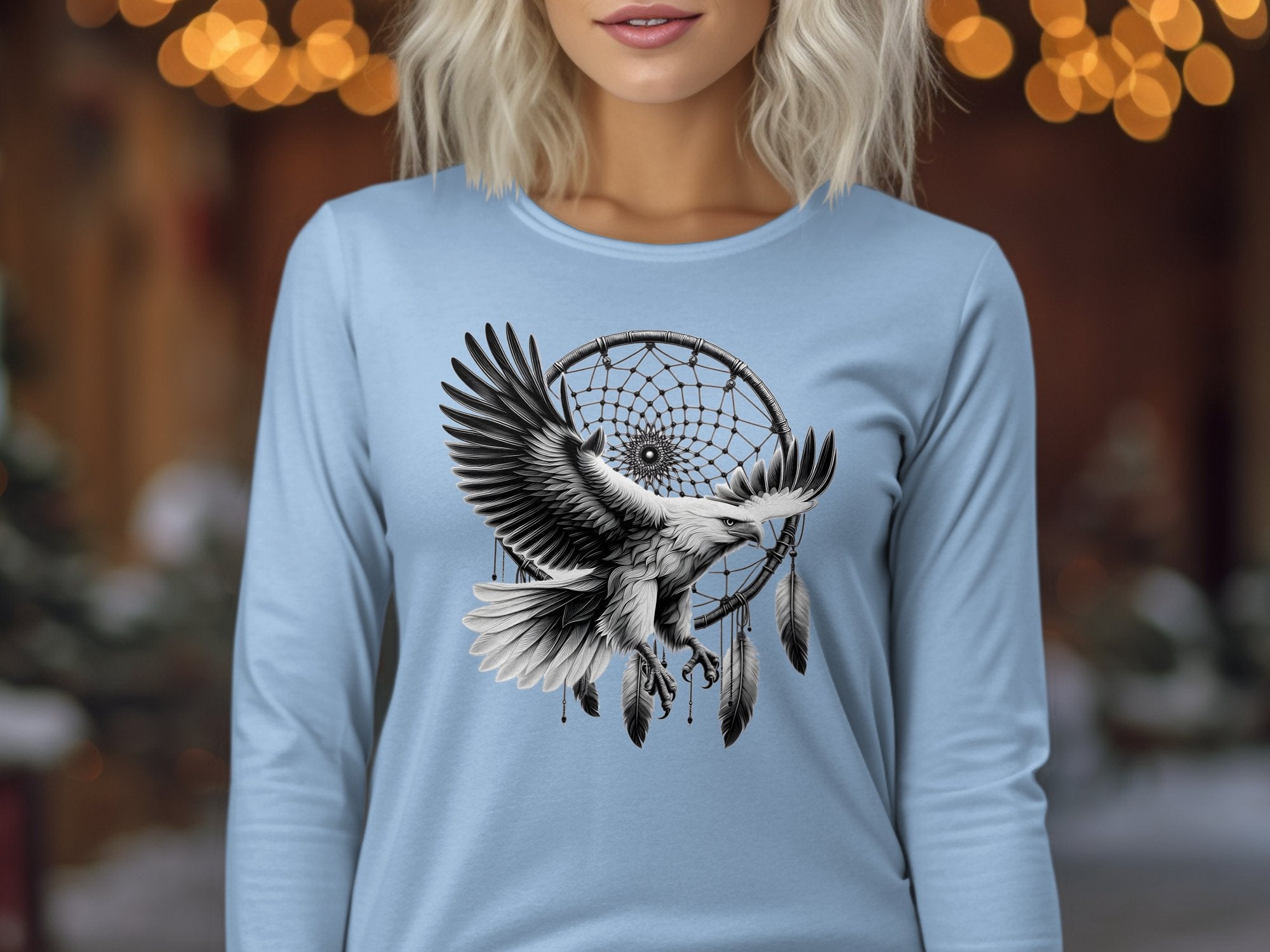 Dreamcatcher Eagle - Coloured Gildan Long Sleeve Realistic Native American Talisman Unisex Mythology Tee Graphic Design