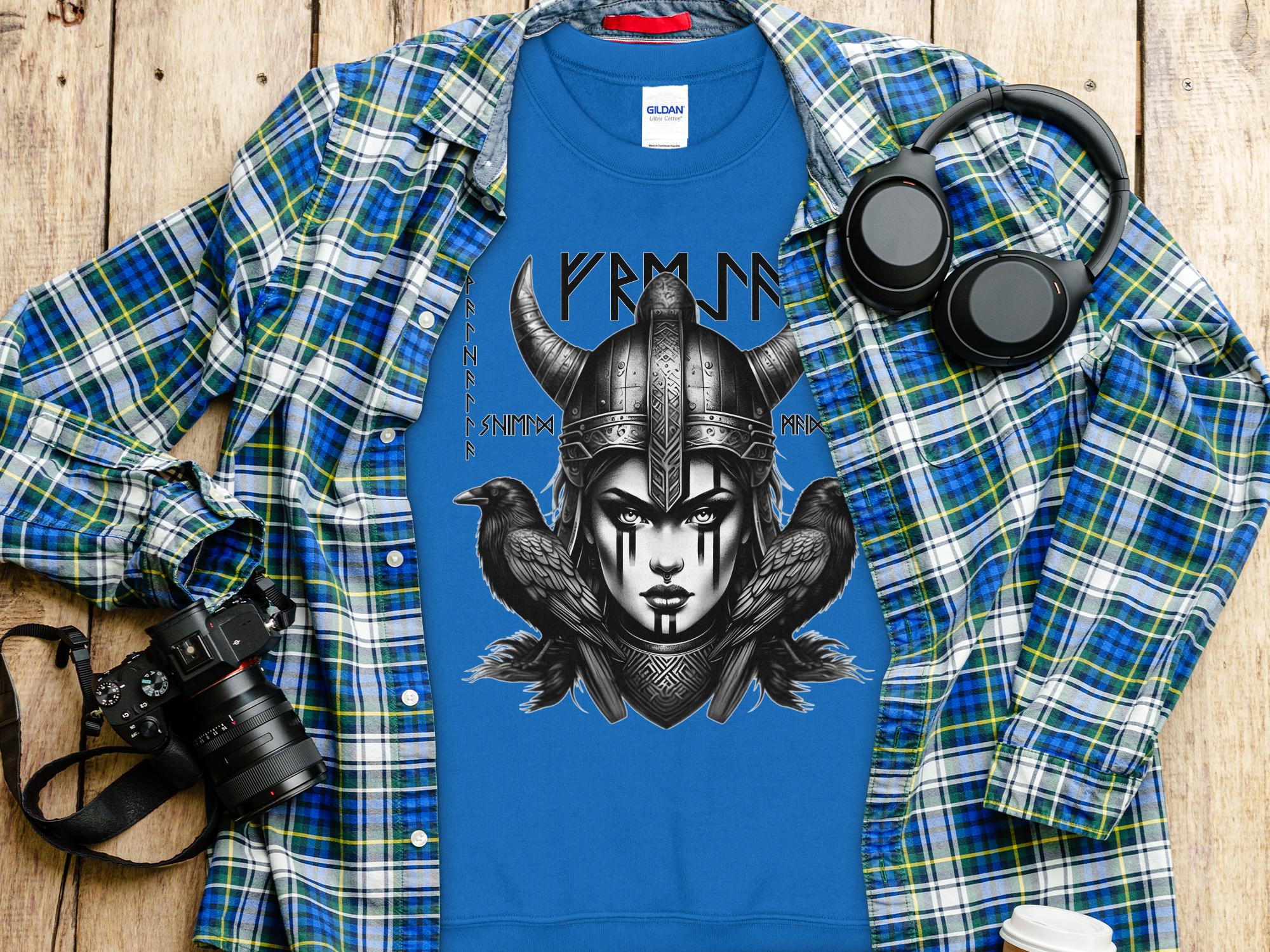 Viking Shield Maiden - Coloured Gildan Sweatshirt Realistic Norse Talisman Men Women Unisex Valhalla Tee Graphic Design