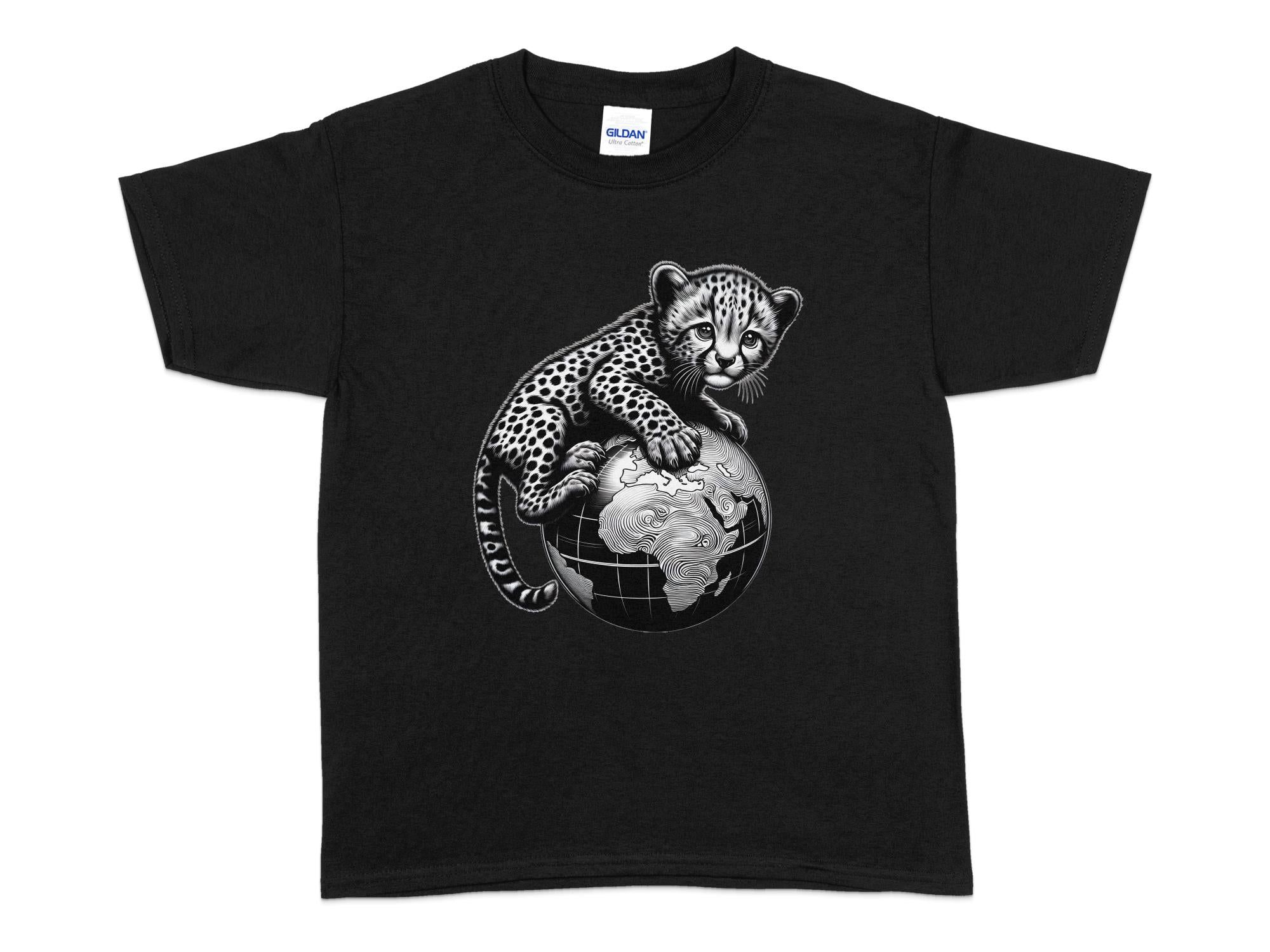 Cheetah World - Coloured Gildan Kids T-Shirt Realistic Animal Talisman Unisex Cute Tee Graphic Design