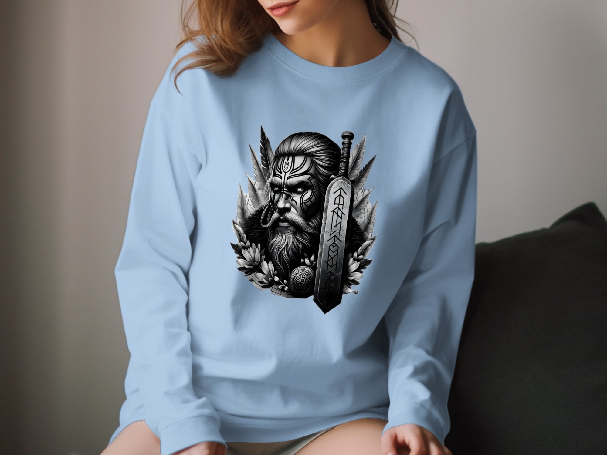 Viking Valiant - Coloured Gildan Long Sleeve Realistic Norse Talisman Men Women Unisex Valhalla Tee Graphic Design