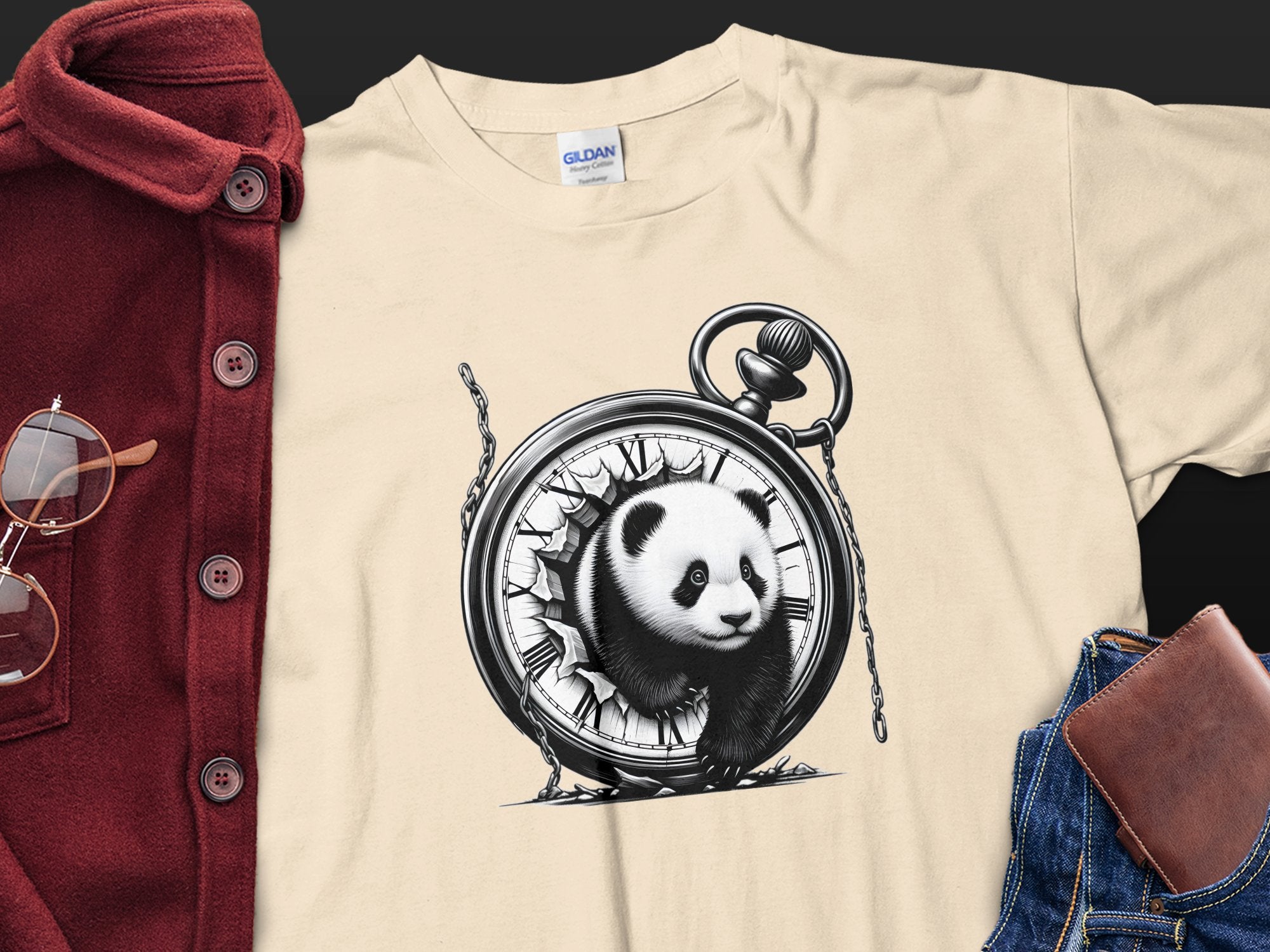 Panda - Coloured Gildan T-Shirt Realistic Animal Talisman Unisex Cute Tee Graphic Design