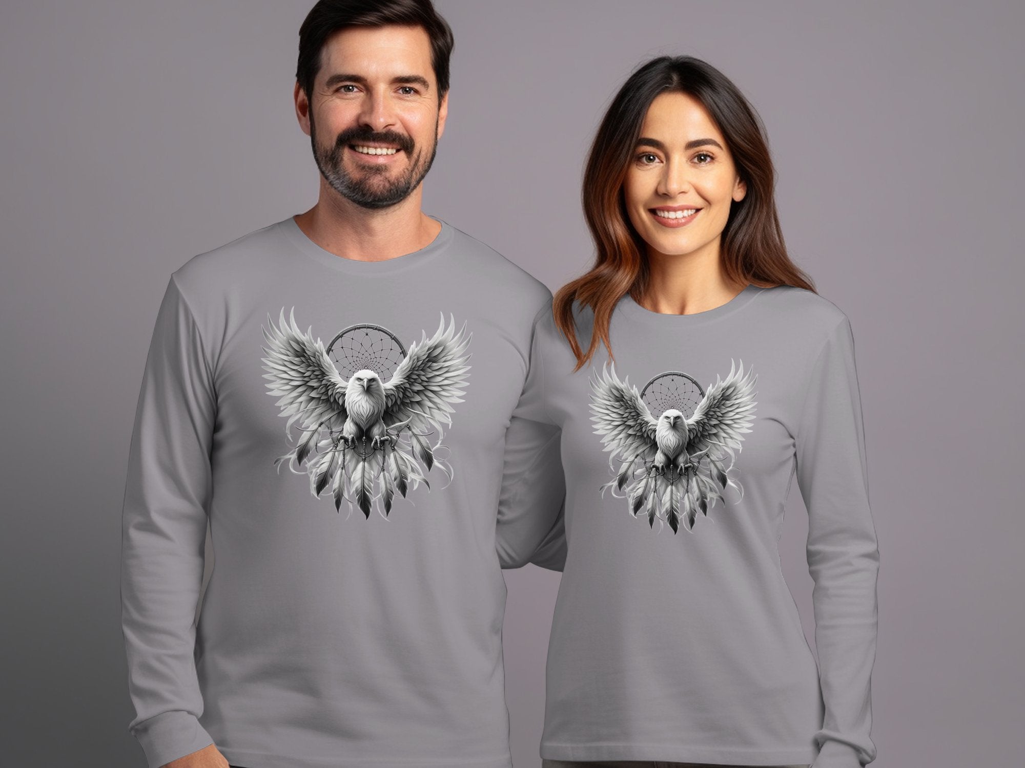 Dreamcatcher Eagle - Coloured Gildan Long Sleeve Realistic Native American Talisman Unisex Mythology Tee Graphic Design