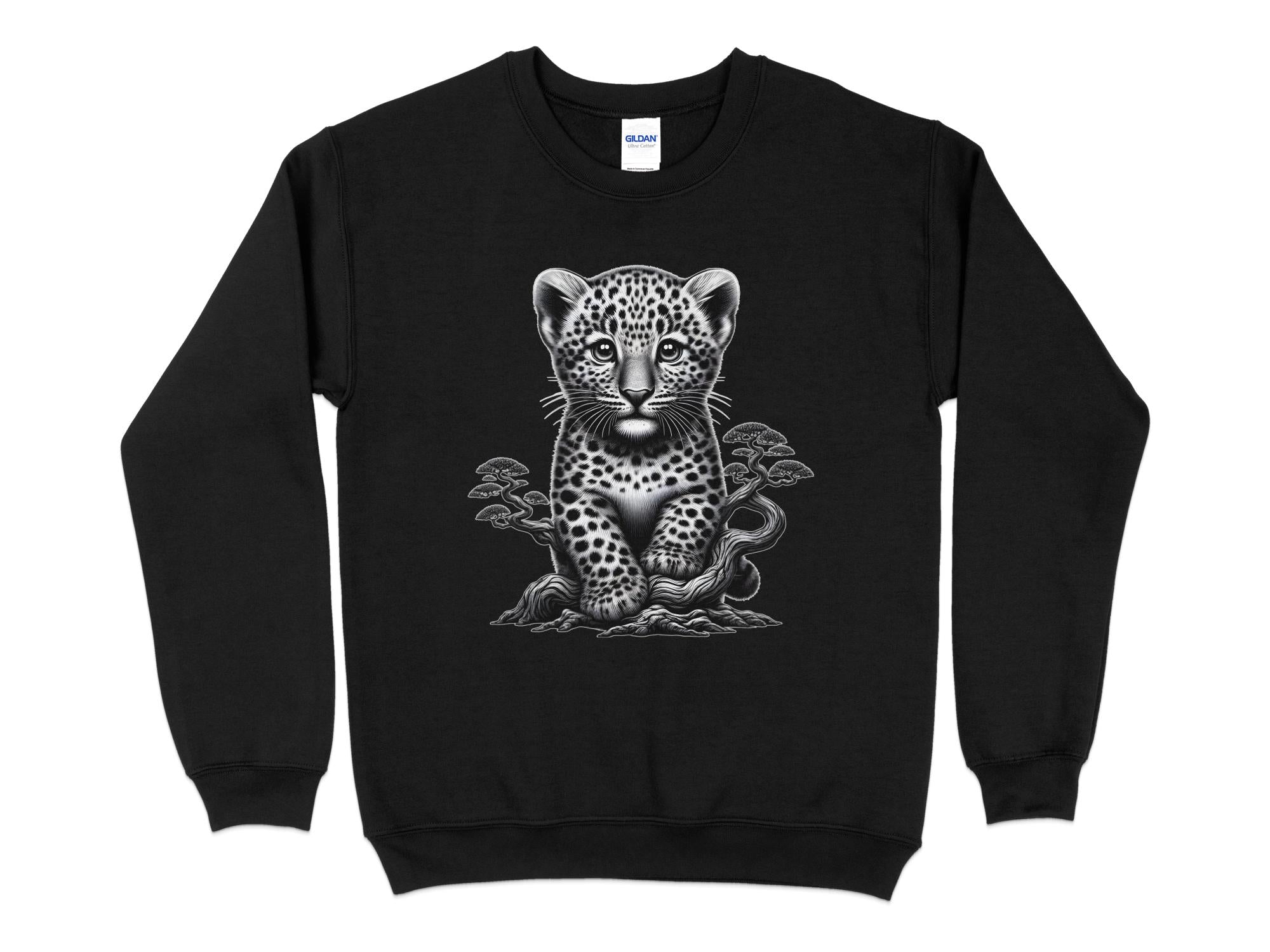 Leopard Bonsai - Coloured Gildan Sweatshirt Realistic Animal Talisman Unisex Cute Tee Graphic Design