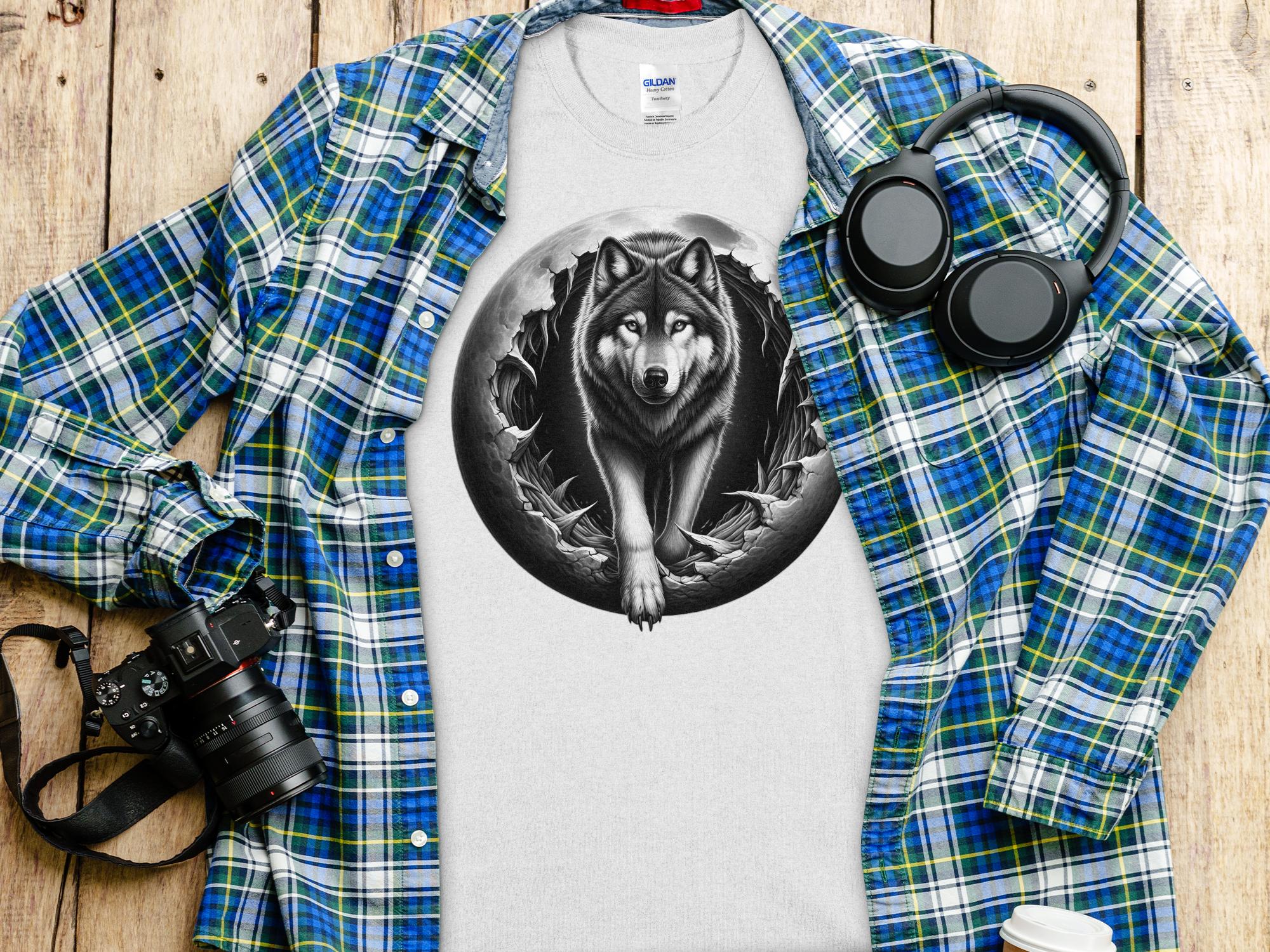 Moon Wolf - Coloured Gildan T-Shirt Realistic Animal Talisman Unisex Mythology Tee Graphic Design