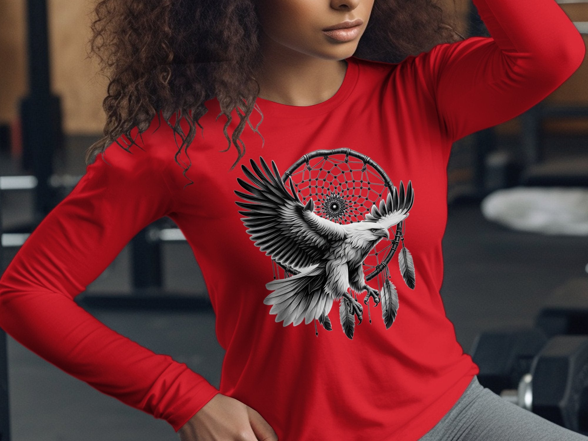 Dreamcatcher Eagle - Coloured Gildan Long Sleeve Realistic Native American Talisman Unisex Mythology Tee Graphic Design