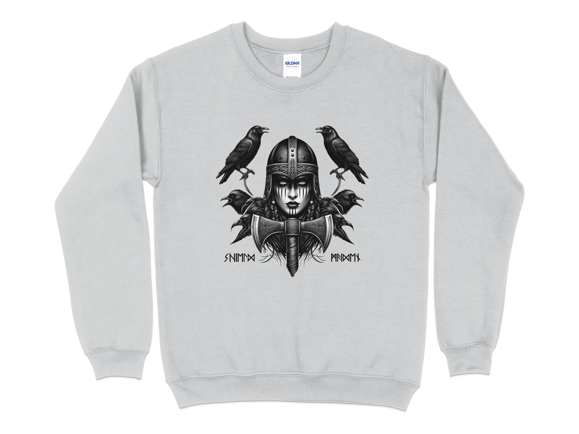 Viking Shield Maiden - Coloured Gildan Sweatshirt Realistic Norse Talisman Men Women Unisex Valhalla Tee Graphic Design