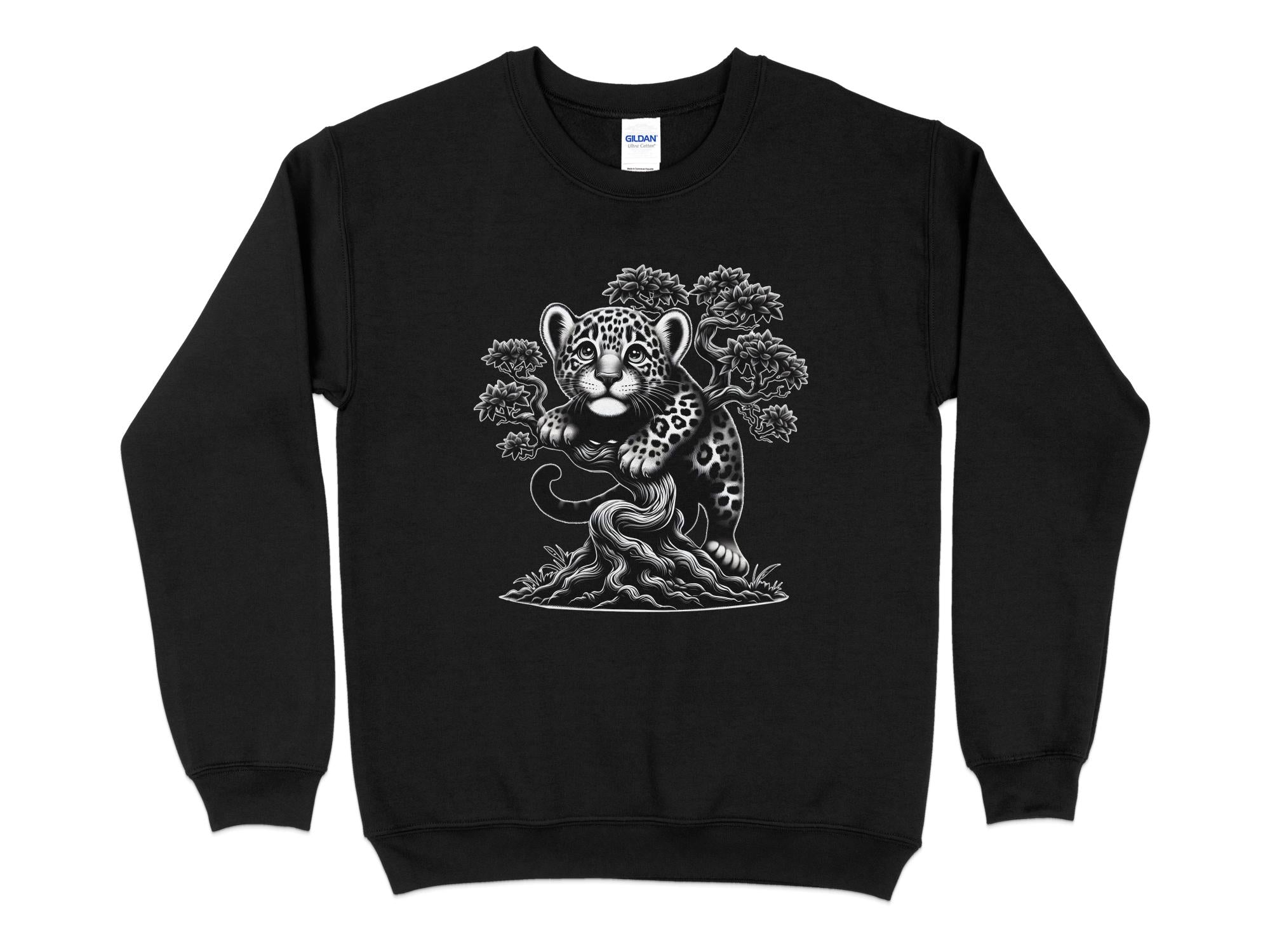 Leopard Bonsai - Coloured Gildan Sweatshirt Realistic Animal Talisman Unisex Cute Tee Graphic Design