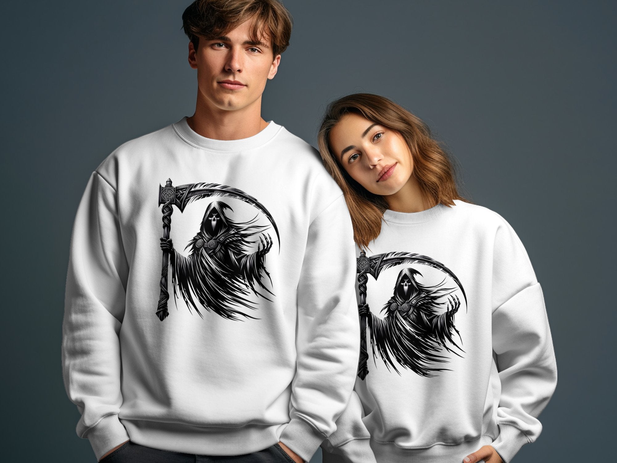 Grim Reaper - Black White Gildan Sweatshirt Commemorative Talisman Unisex Tee Graphic Design