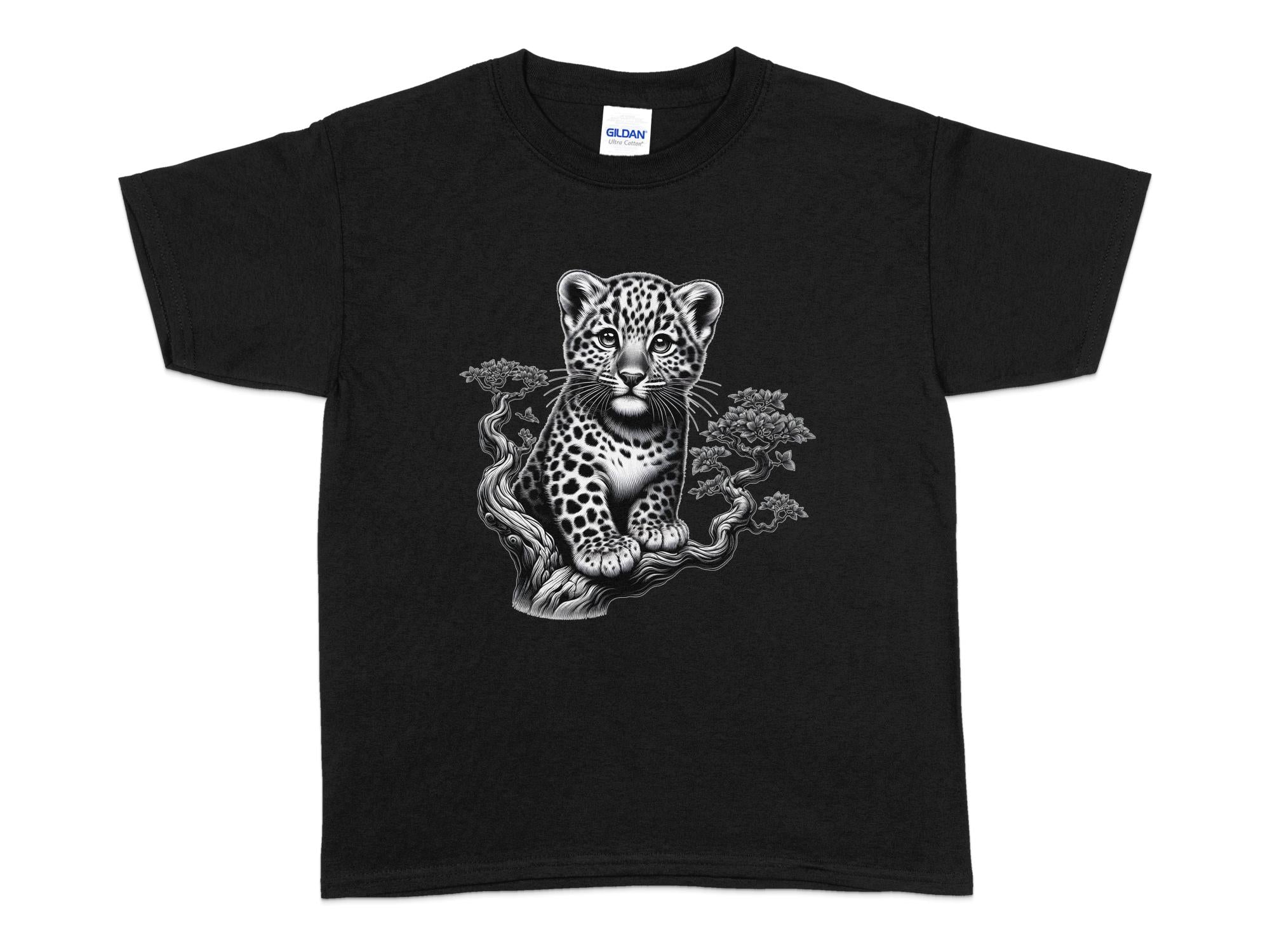 Leopard Bonsai - Coloured Gildan Kids T-Shirt Realistic Animal Talisman Unisex Cute Tee Graphic Design