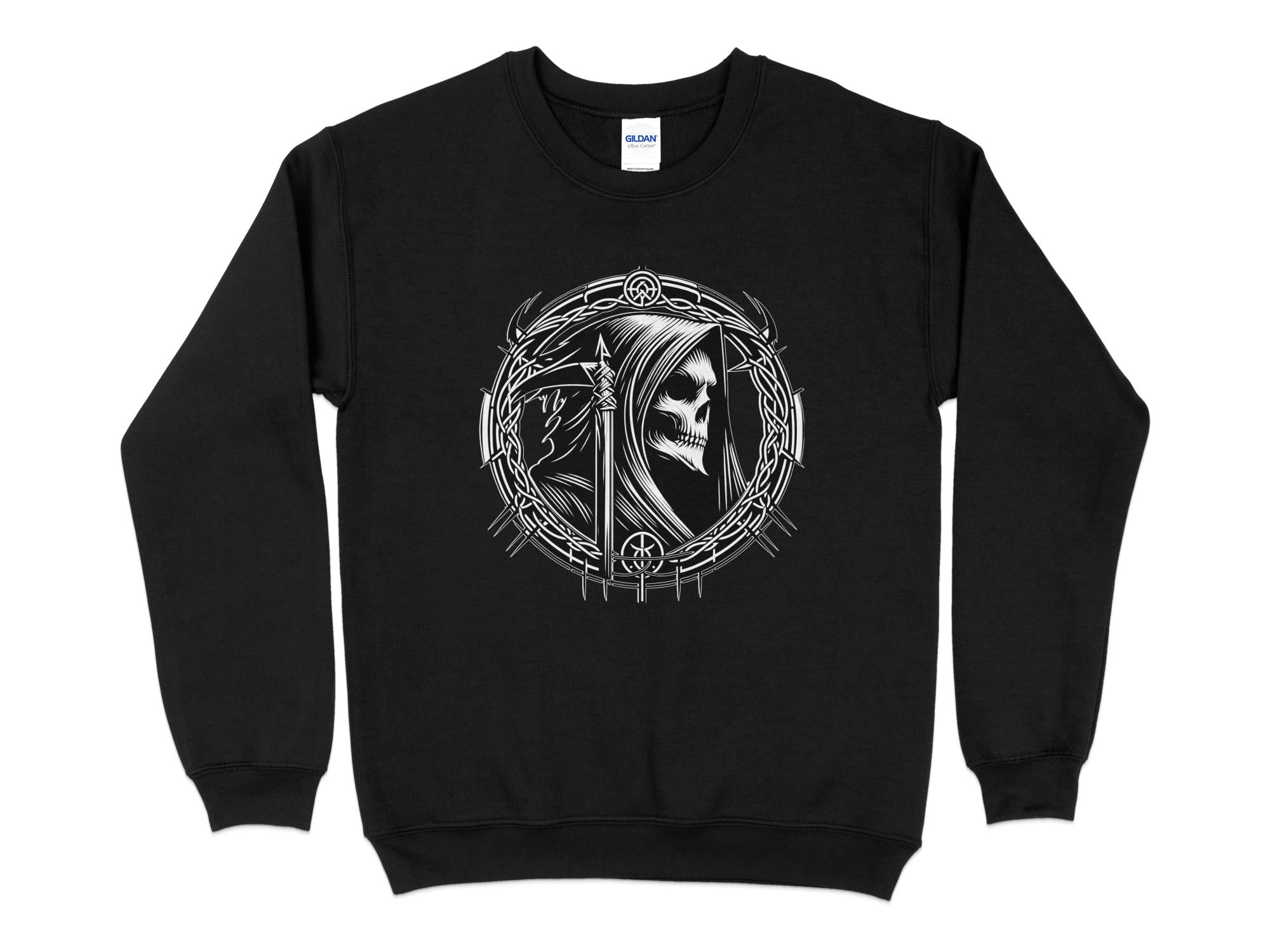 Grim Reaper - Black White Gildan Sweatshirt Commemorative Talisman Unisex Tee Graphic Design