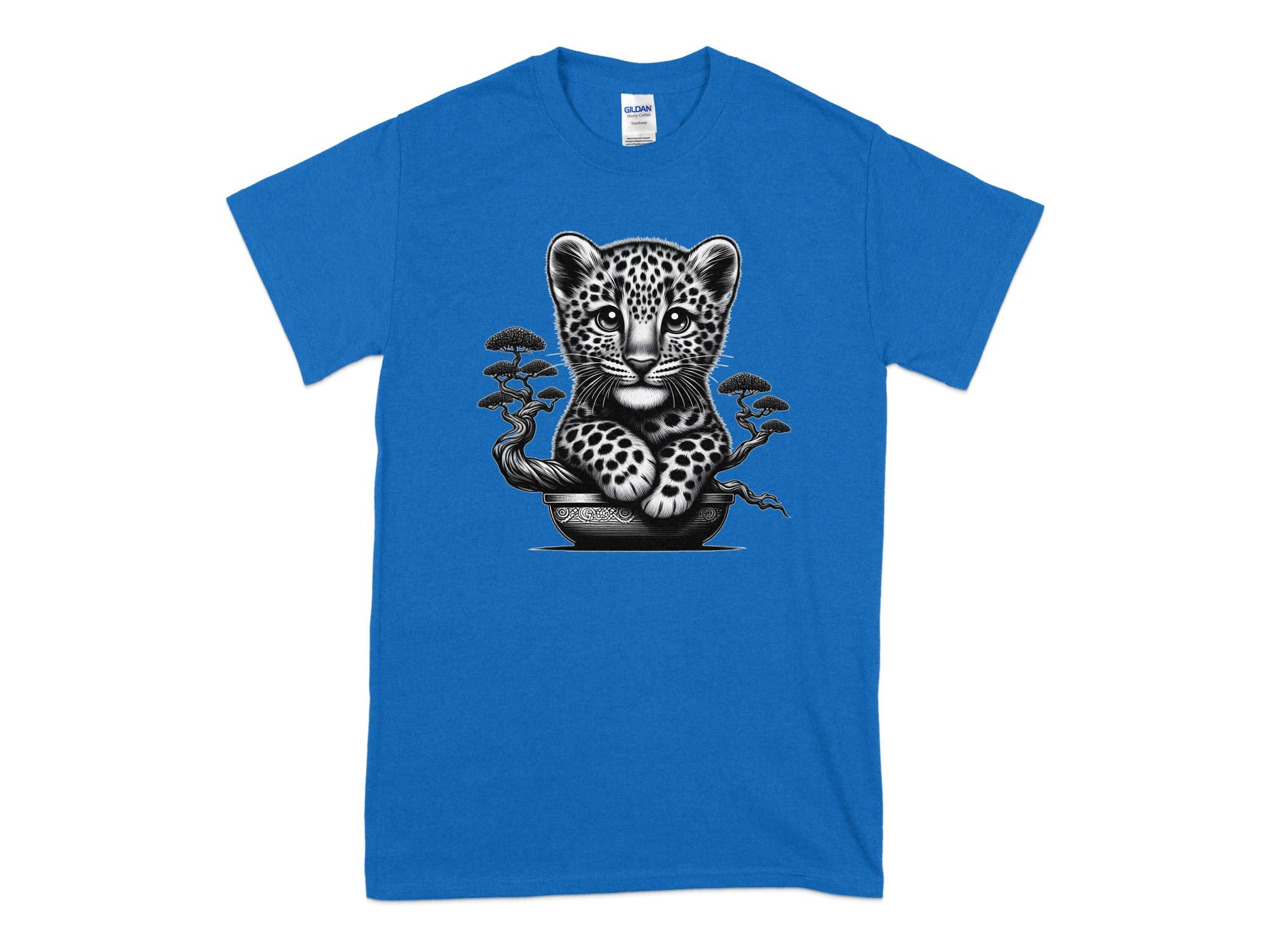 Leopard Bonsai - Coloured Gildan T-Shirt Realistic Animal Talisman Unisex Cute Tee Graphic Design