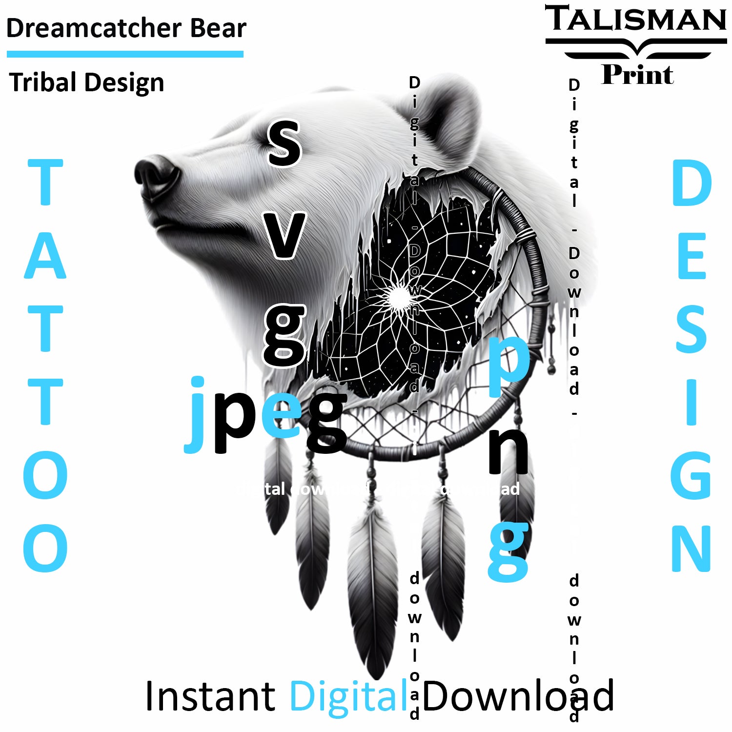 Dreamcatcher Bear - Digital Art | PNG, JPEG & SVG | Instant Download for Apparel, Décor and Wall Art