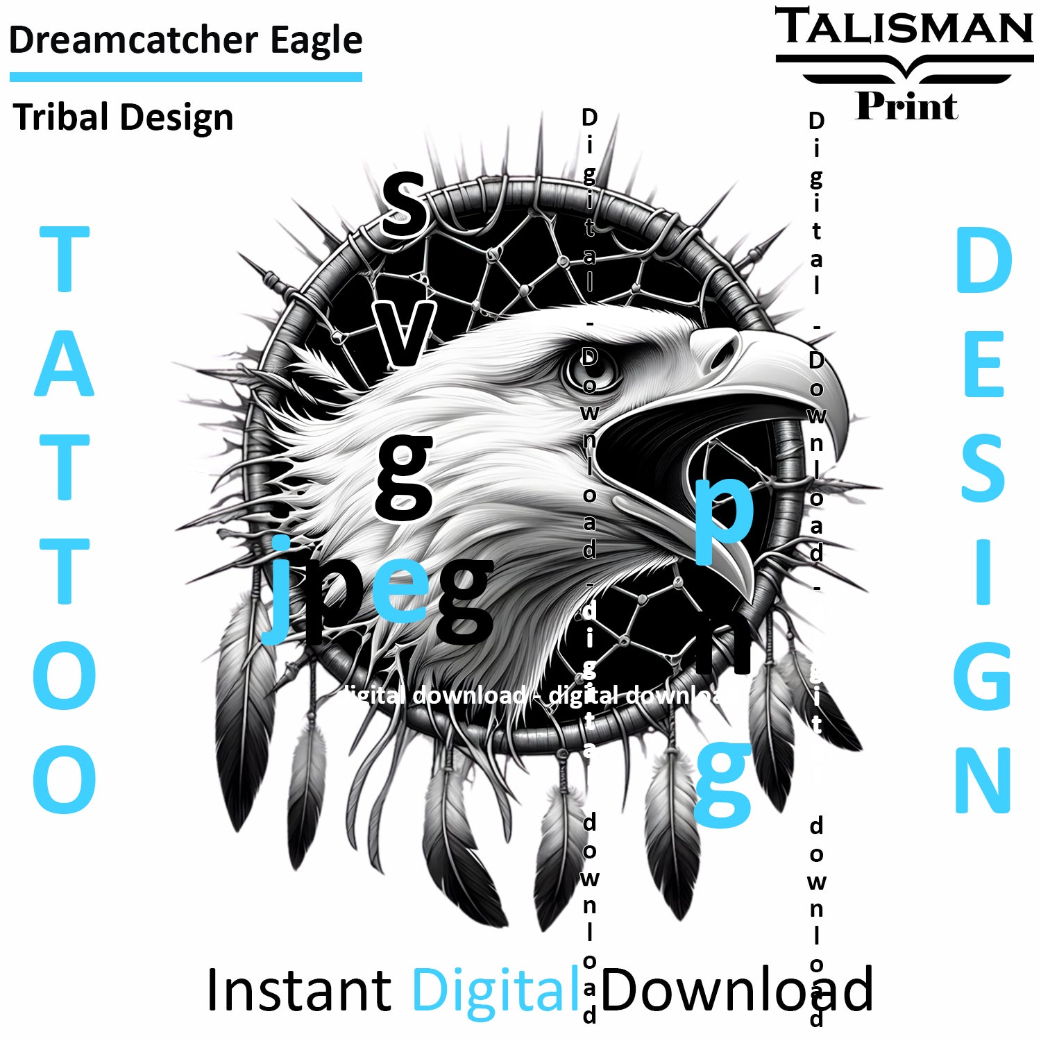 Dreamcatcher Eagle - Digital Art | PNG, JPEG & SVG | Instant Download for Apparel, Décor and Wall Art