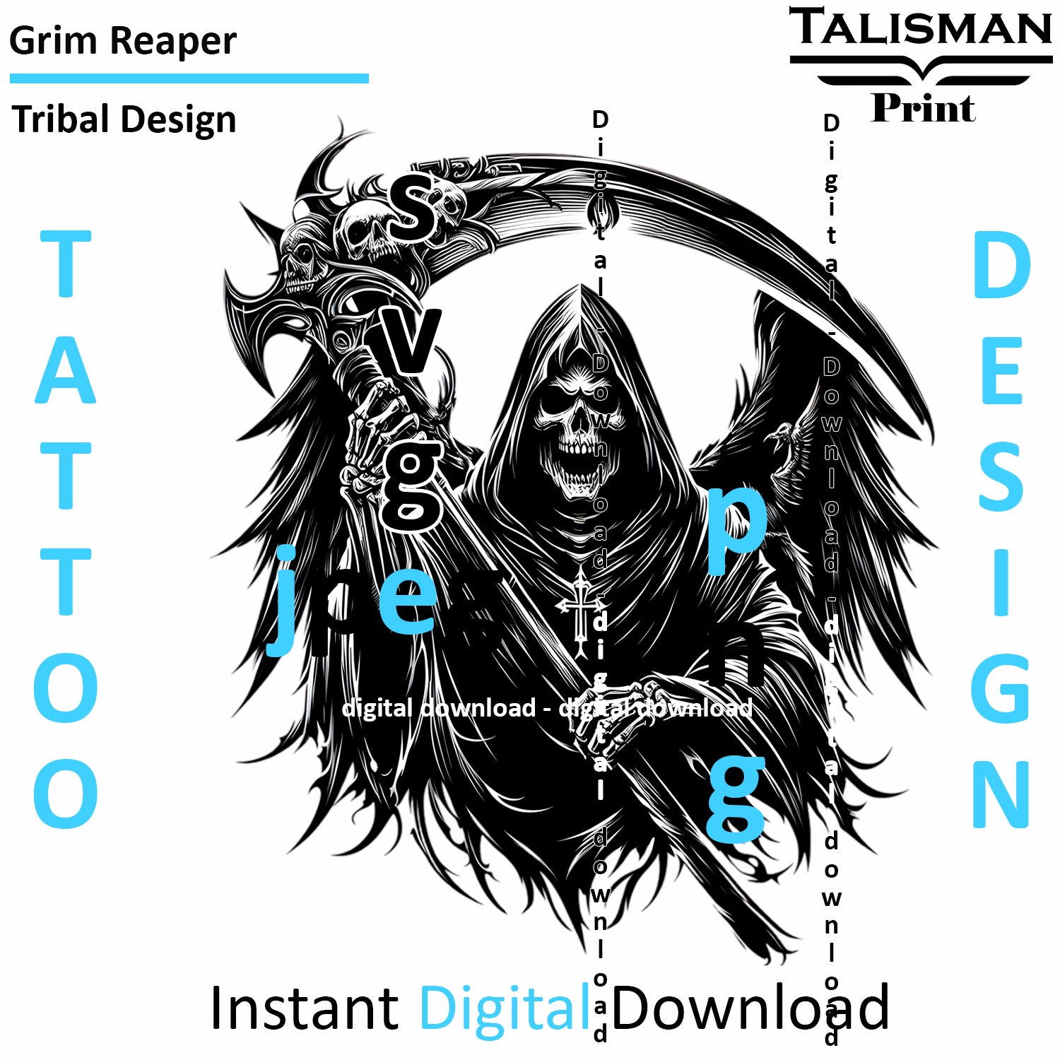 Grim Reaper - Digital Art | PNG, JPEG & SVG | Instant Download for Apparel, Décor and Wall Art