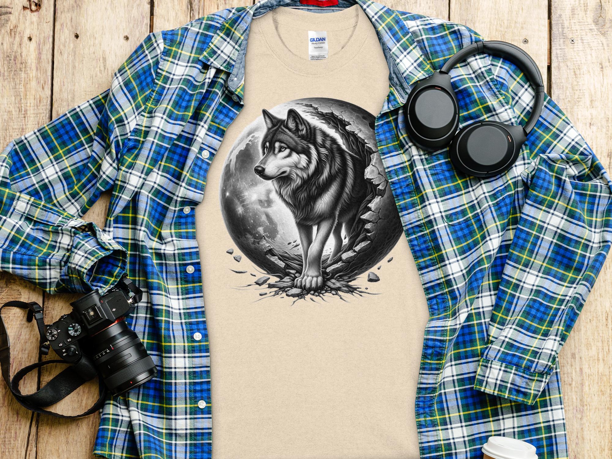 Moon Wolf - Coloured Gildan T-Shirt Realistic Animal Talisman Unisex Mythology Tee Graphic Design