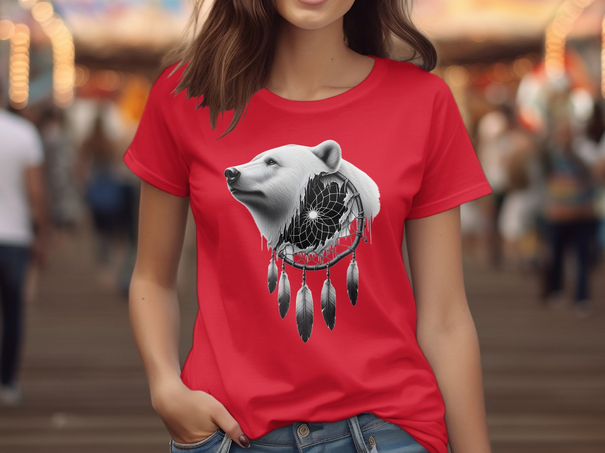 Dreamcatcher Bear - Coloured Gildan T-Shirt Realistic Native American Talisman Unisex Mythology Tee Graphic Design