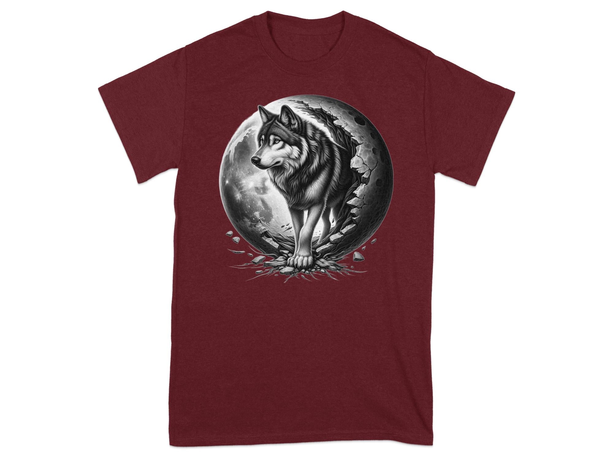 Moon Wolf - Coloured Gildan T-Shirt Realistic Animal Talisman Unisex Mythology Tee Graphic Design