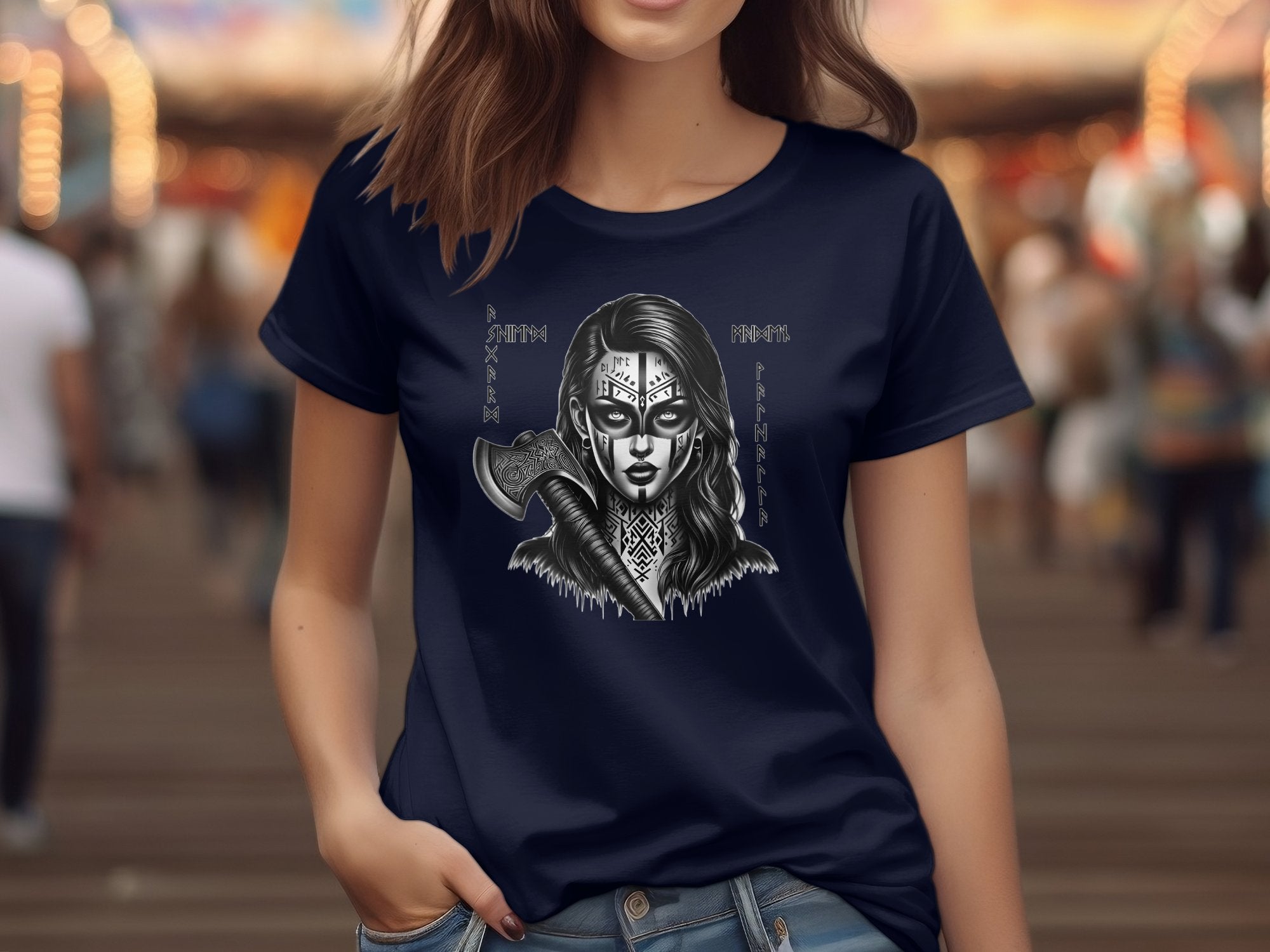 Viking Shield Maiden - Coloured Gildan T Shirt Realistic Norse Talisman Men Women Unisex Valhalla Tee Graphic Design