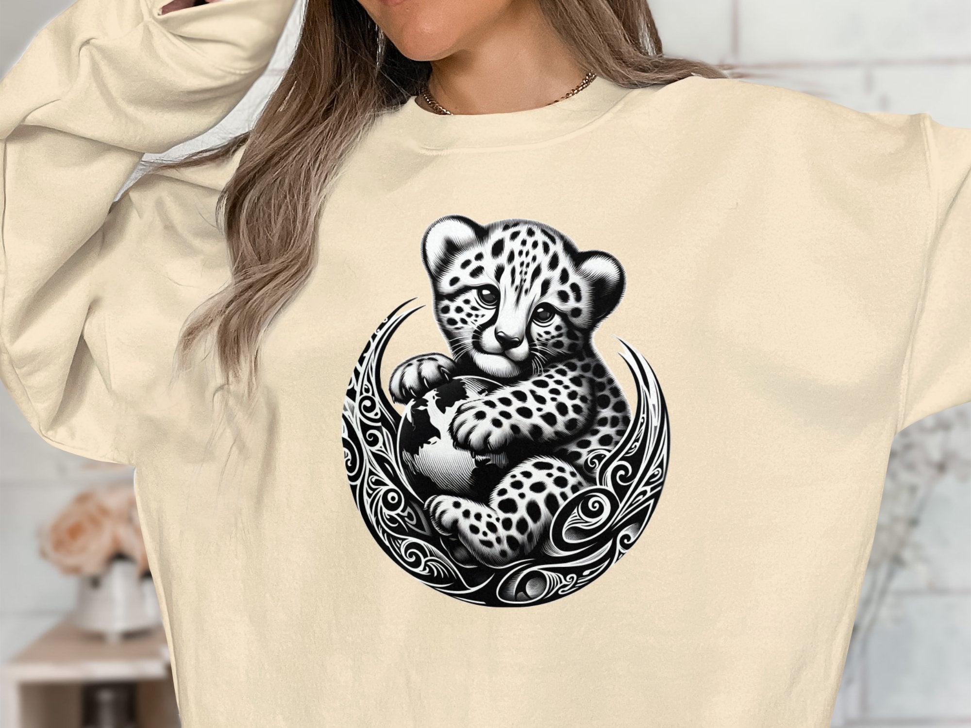 Cheetah World - Coloured Gildan Sweatshirt Realistic Animal Talisman Unisex Cute Tee Graphic Design